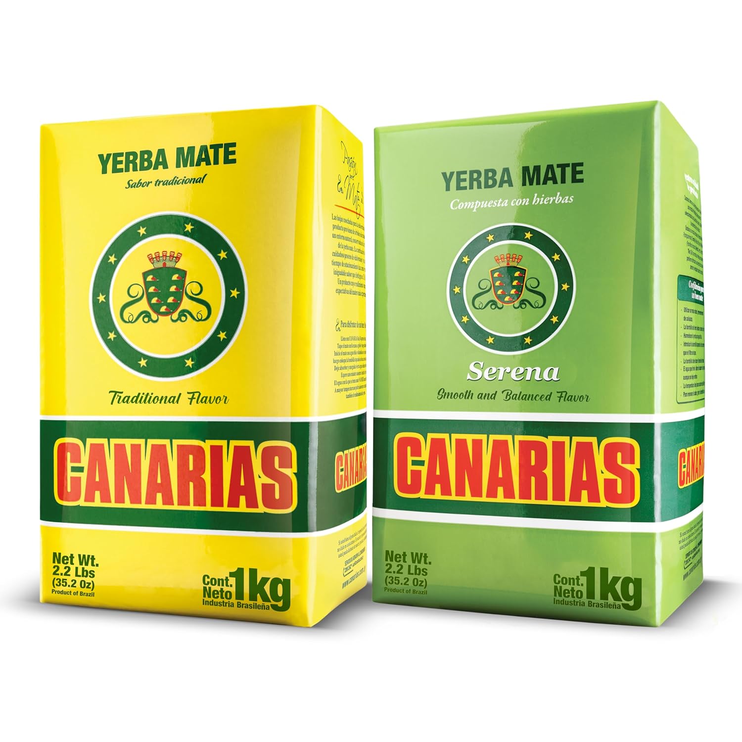 Canarias Yerba Mate Tea 2 Pack – Original & Serena Blend | Uruguayan Style Fine Cut | Strong & Smooth Balance | 2 x 1kg (4.4 lb Total)