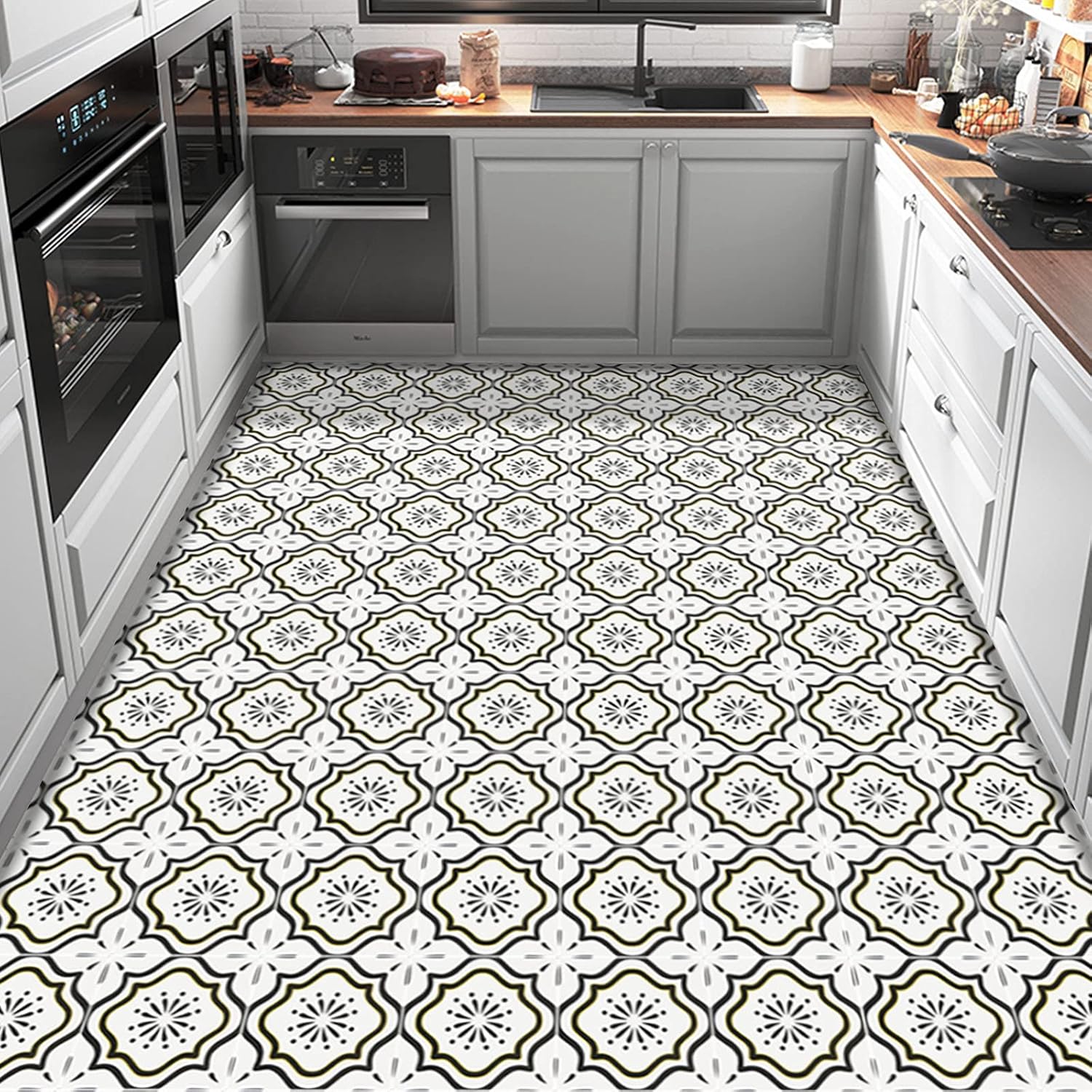 ‎Elffloor Peel and Stick Floor Tiles Vinyl Flooring Self Adhesive Floor Tile for Bathroom Kitchen Living Room 20X20cm 20pcs Waterproof PVC Easy to Use