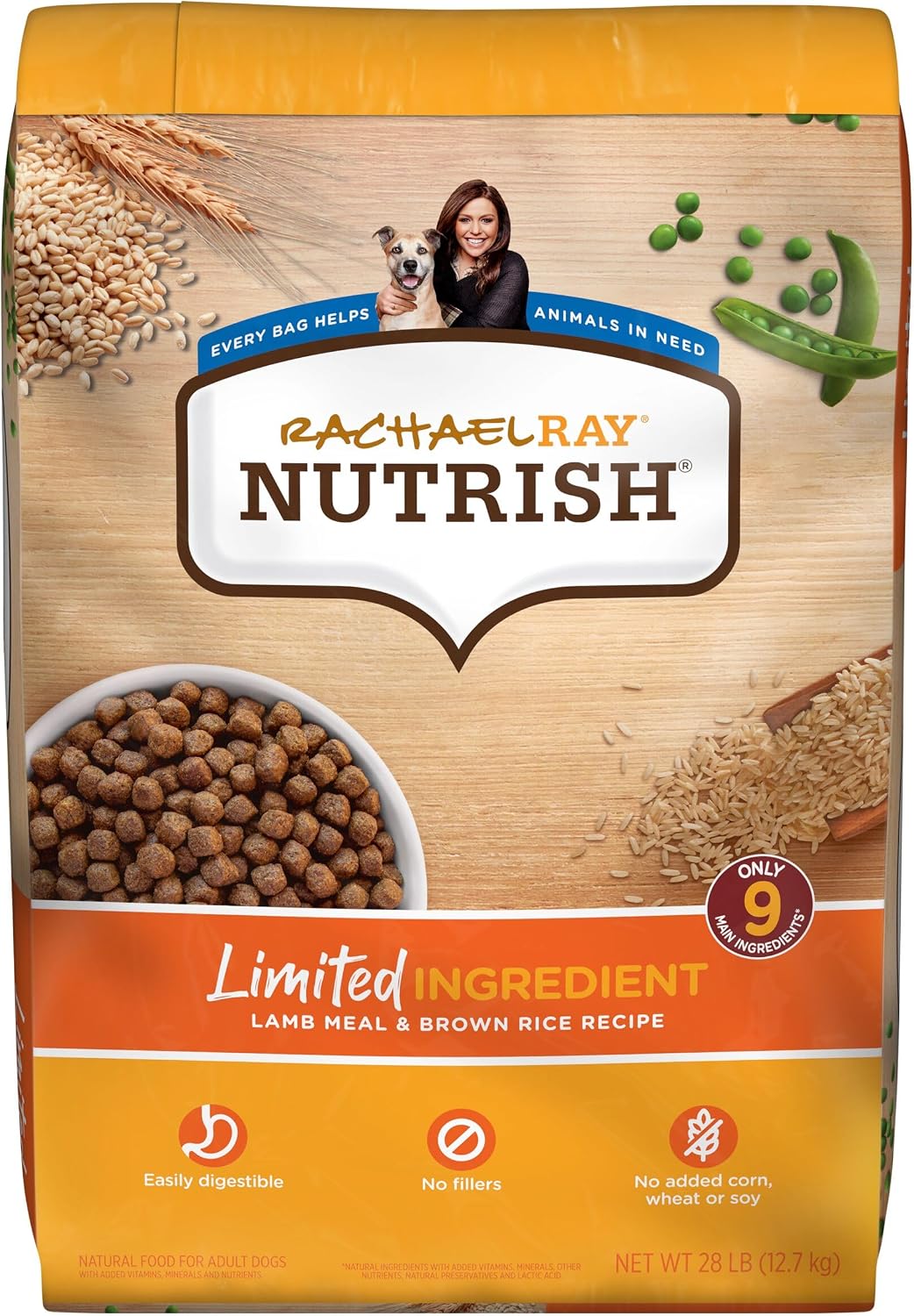 Rachael Ray Nutrish Limited Ingredient Dog Food, Lamb Meal & Brown Rice Recipe, 28 lb. Bag