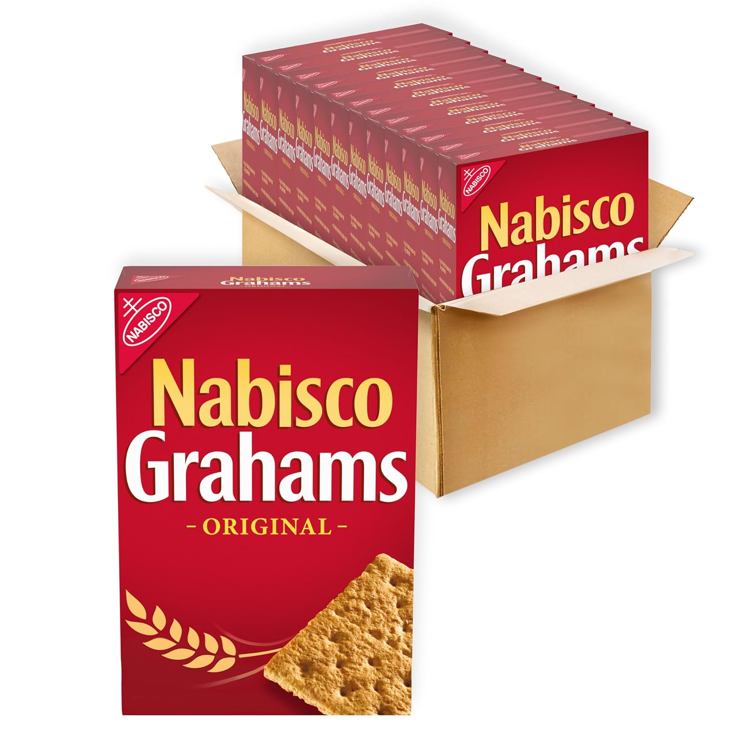 NABISCO GRAHAMS Original Graham Crackers, 12 - 14.4 oz Boxes | 8g of Whole Grains per 30g Serving, No High Fructose Corn Syrup