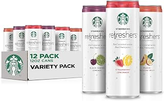 Starbucks Refreshers, 3 Flavor Variety Pack (Peach,Cherry, Stw Lmd), 12 Ounce Sleek Cans (Pack of 12)
