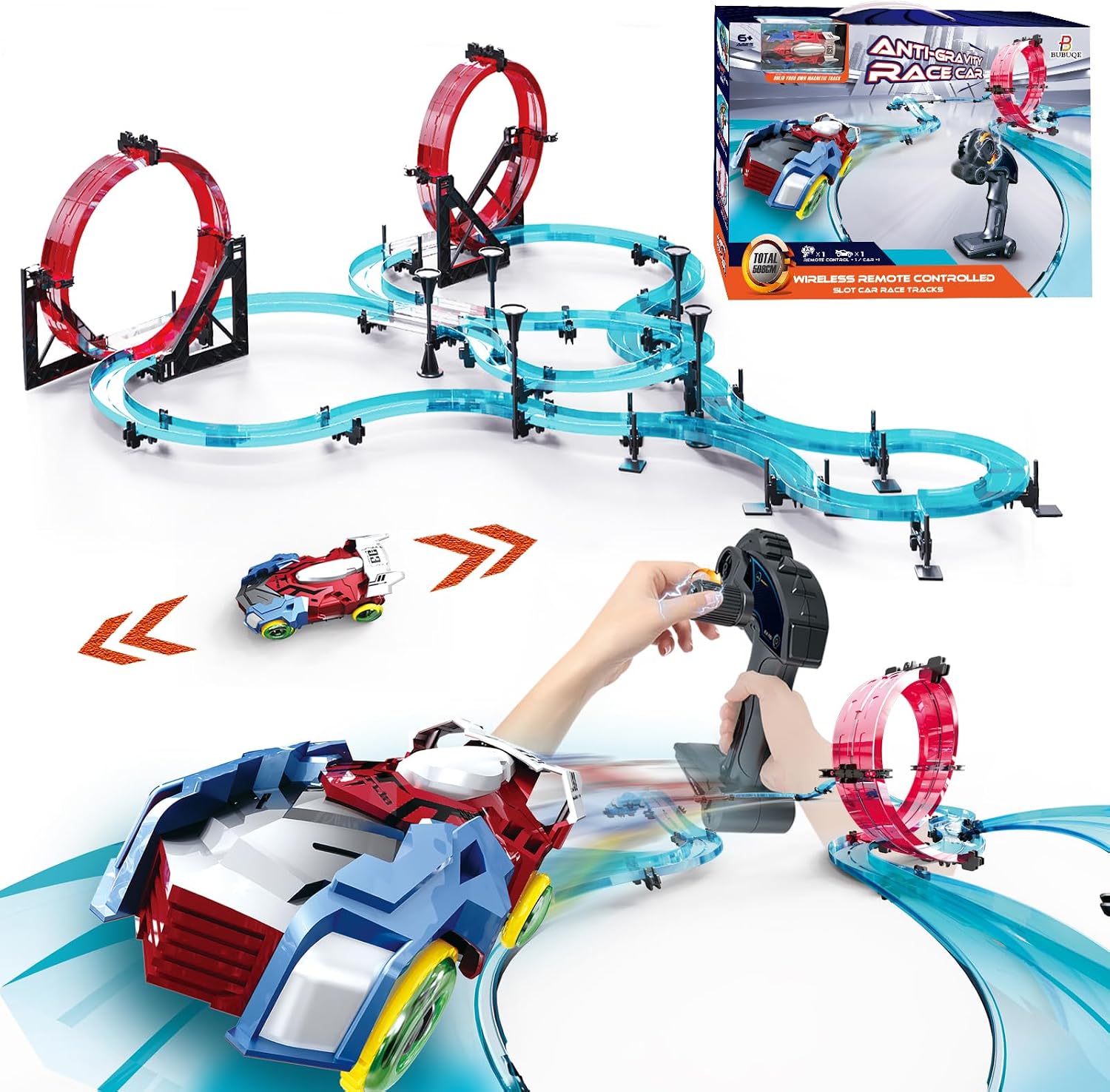Slot Car Race Track Sets Electric Remote Control Racing Game Rechargable Magnetic Cars with Hand Controllers Circular Overpass Christmas Birthday Toys for Boys Kids Age 6 7 8-12