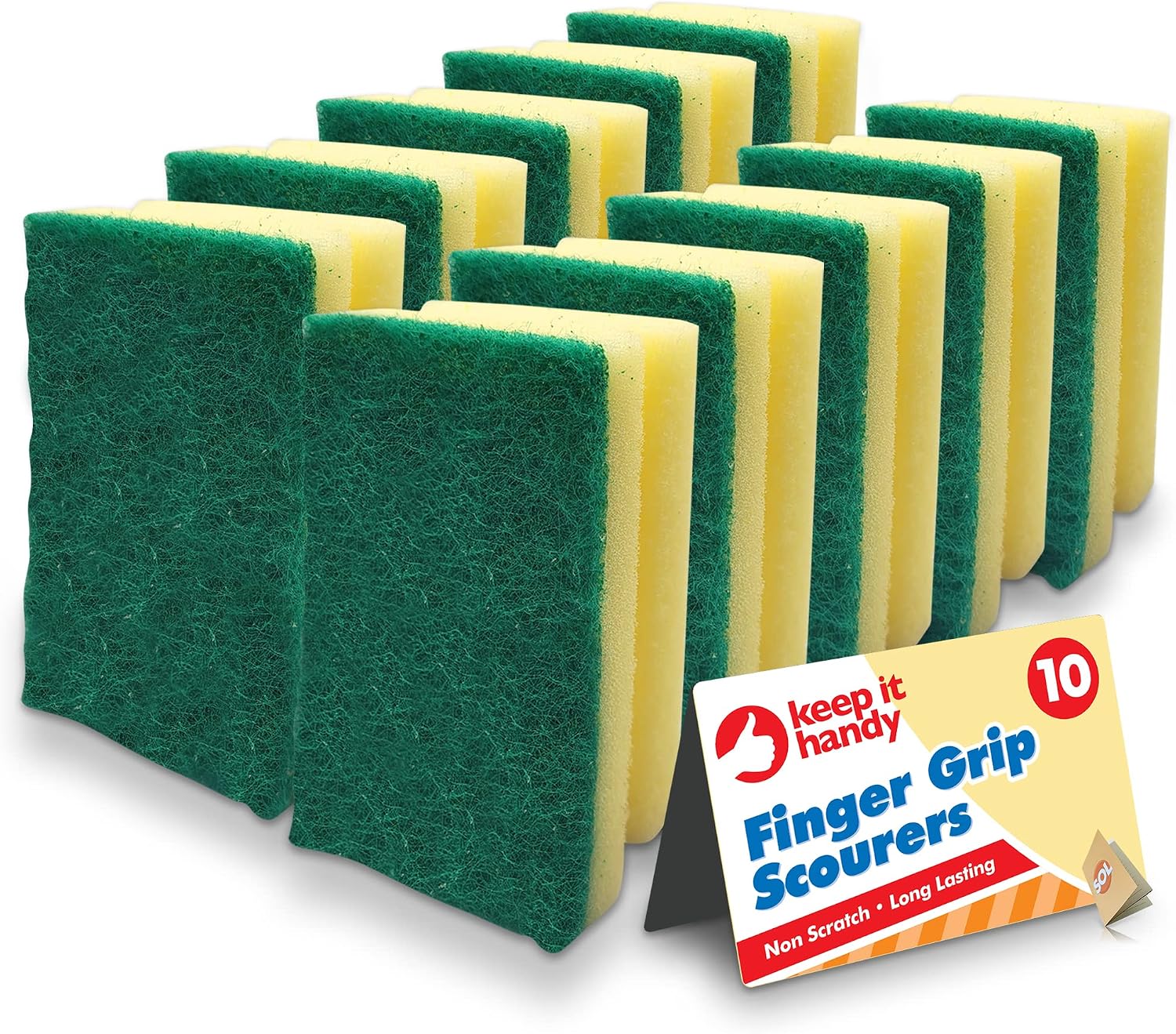 SOL 10pk Finger Grip Scourers, Heavy Duty Kitchen Sponges Washing Up Scourer, Non-Scratch Design, Ergonomic Grip for Comfortable Cleaning, Perfect for Pots, Pans, Dishes, and Household Surfaces