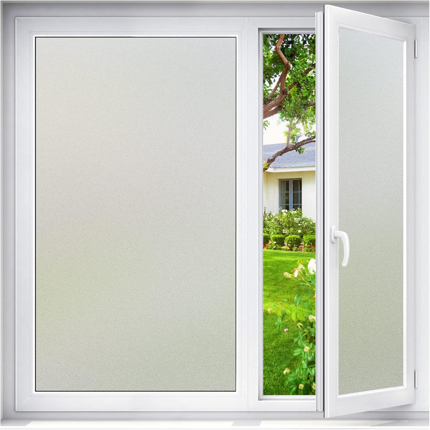 Haton Window Film Privacy for Glass Windows Frosted Film Frosting 44.5x200cm, Opaque Glass Sticker Self Adhesive Roll UV Block No Glue Static Cling Vinyl Covering for Bathroom Home and Office