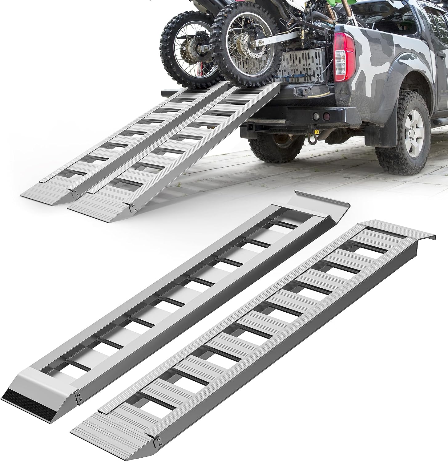 Nuvium 2PCS Aluminum Trailer Ramps, 6000LBS Capacity Heavy-Duty Loading Ramps with Top Hook Attaching End, 60" X 12" Universal Loading Ramp for Motorcycle, Tractor, ATV/UTV, Trucks, Lawn Mower...