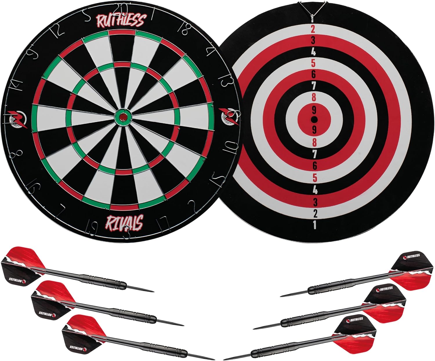 Ruthless | Rivals 18" Double‑Sided Dart Board Game Set | Family Dartboard with 2 Sets of Darts Included | DB074.