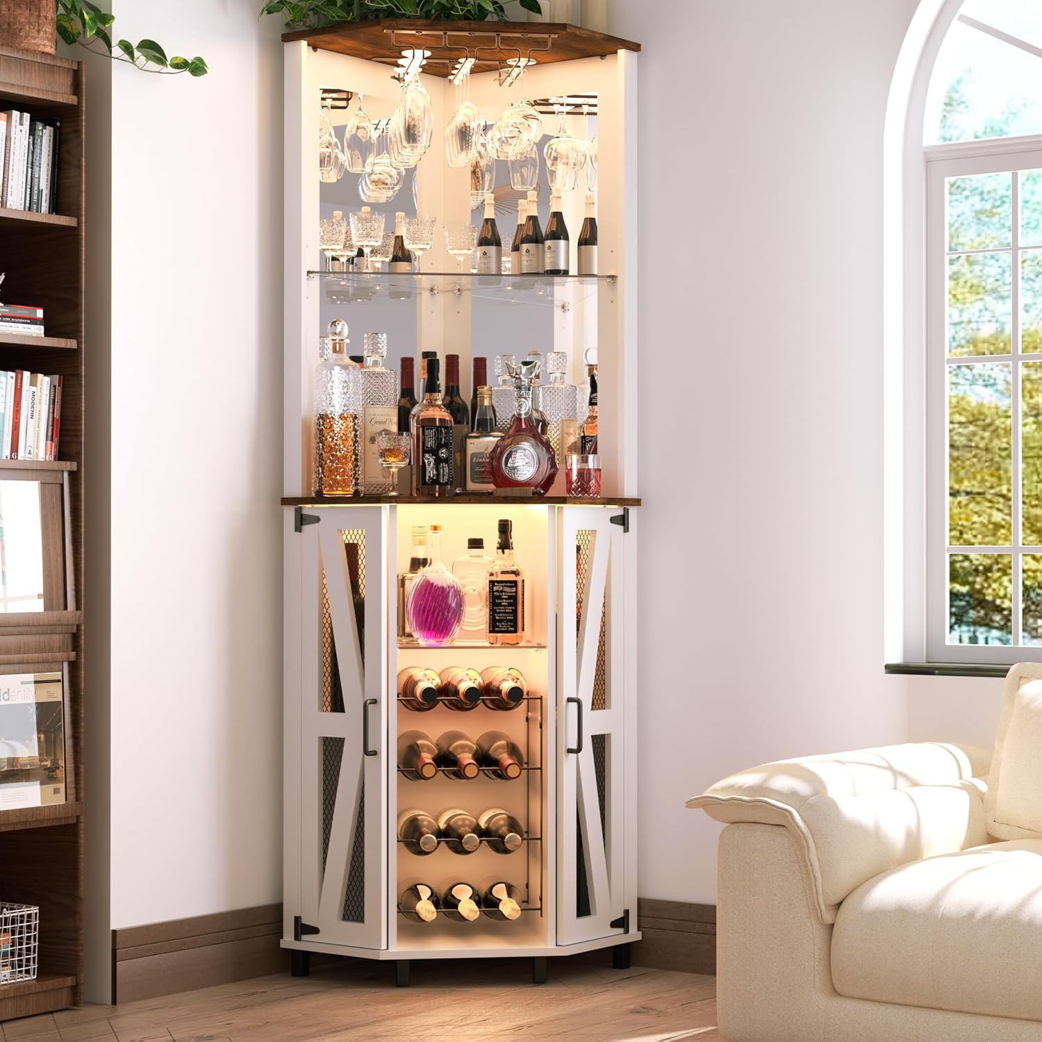 Oransail 68.9" Tall Corner Bar Cabinet, Wine Bar with LED Light and Mirror