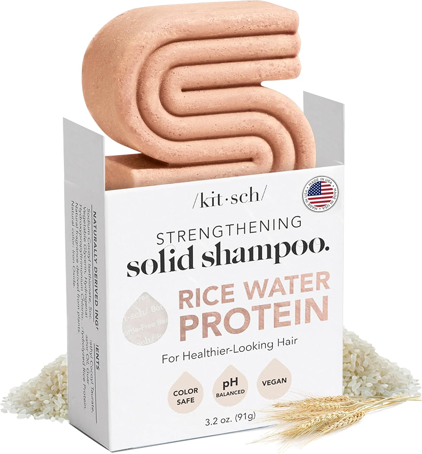 Kitsch Shampoo Bar with Rice Water – Solid Bar Shampoo for Hair Thickening, Strengthening and Moisturizing, Rice Water shampoo bars for Thinning Hair, Paraben-Free, Hair Care, Made in USA, 3.2 oz