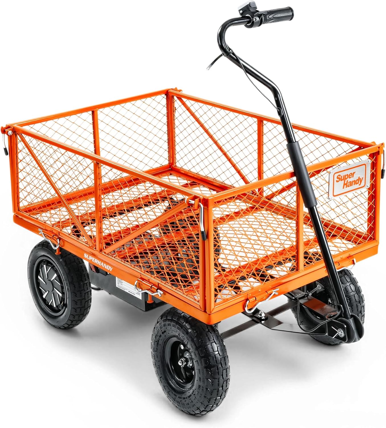 SuperHandy Electric-Assist Garden Cart - 5.7 Cubic Ft Utility Wagon, 440lbs Load, All-Terrain 10in Wheels, Anti-Rust Steel Frame, Convertible Flatbed Design