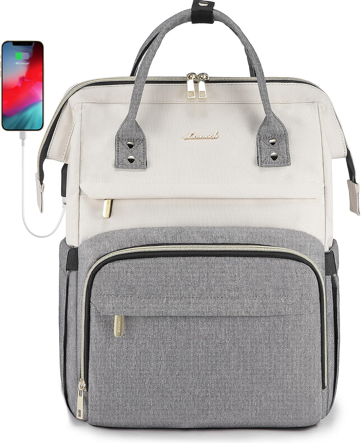 LOVEVOOK Laptop Backpack Women 15.6 inch, Work Bags for Womens, School Computer Bag with USB Port for Business College Travel, Rucksack for Teacher Nurse,BeigeGrey