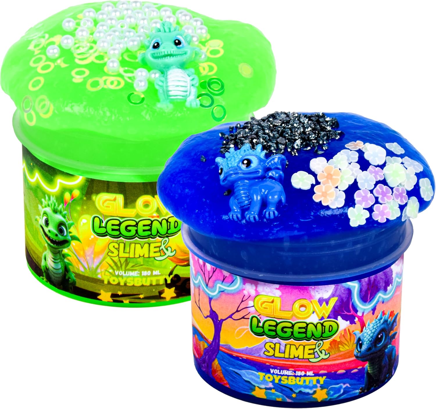 ToysButty 2 Slime Kit Glow in the Dark Slime for Boys Girls, Dragon Theme Premade Slime Making kit, 8 Slime Accessories, 2 Big charms Putty Set Toy Slime Kits