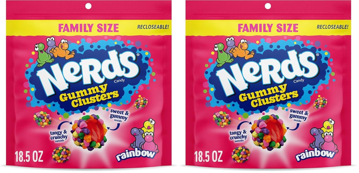 Nerds Gummy Clusters Candy, Rainbow, Resealable 18.5 Ounce Big Bag (Pack of 2)