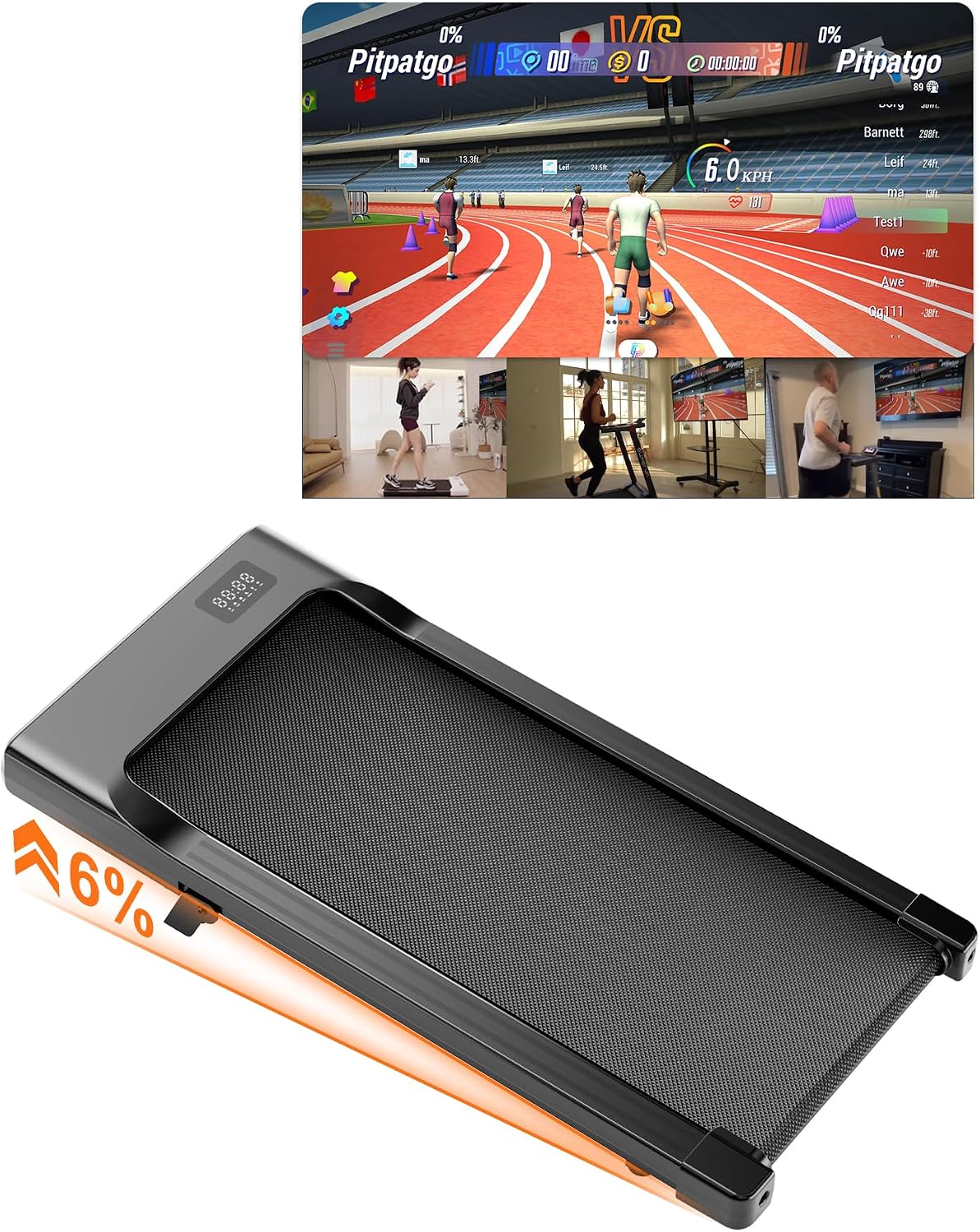 Superun Walking Pad Raceable 6% Incline 2.5HP Under Desk Treadmill 136KG Capacity 6/ 12KM/H Foldable Treadmill with HIIT & MIIT Programs APP Control Portable Walking Machine for Home