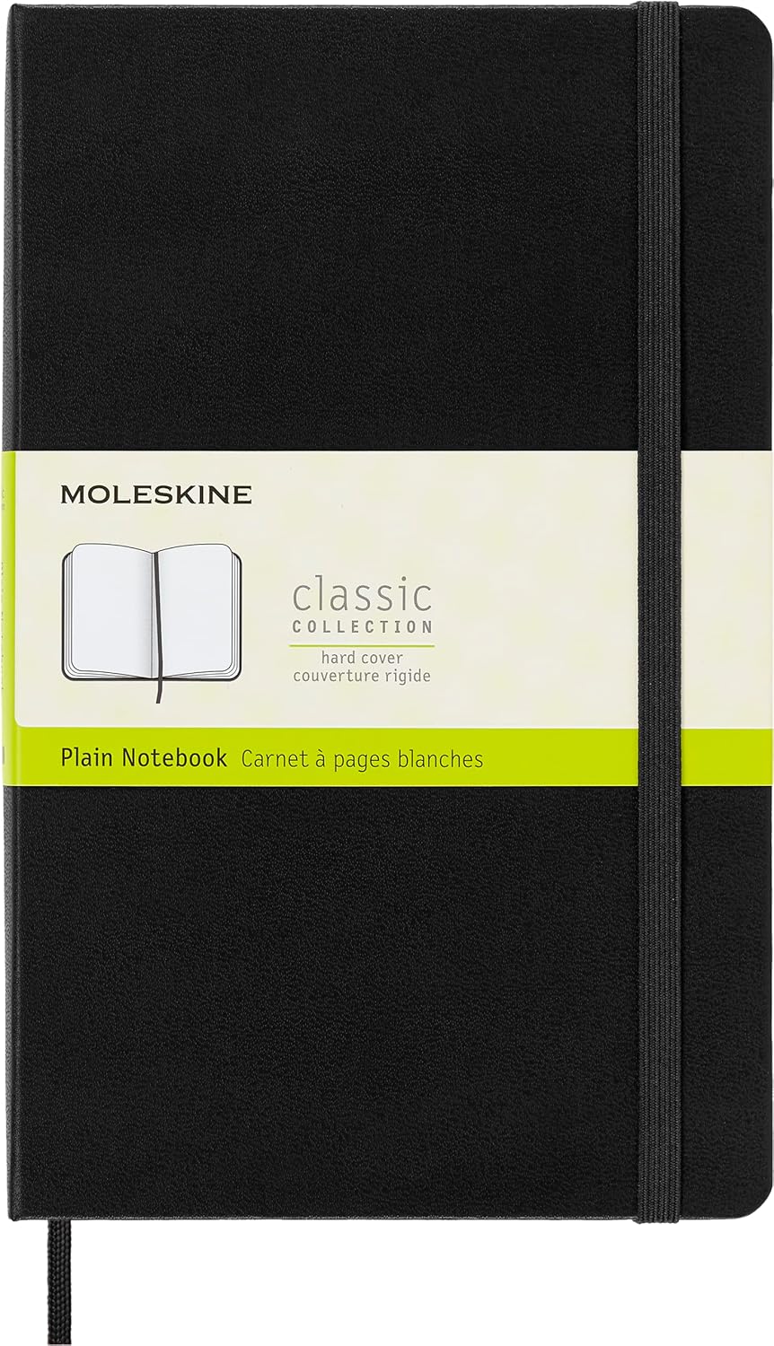 Moleskine Classic Plain Paper Notebook, Hard Cover and Elastic Closure Journal, Color Black, Size Large 13 x 21 cm, 240 Pages