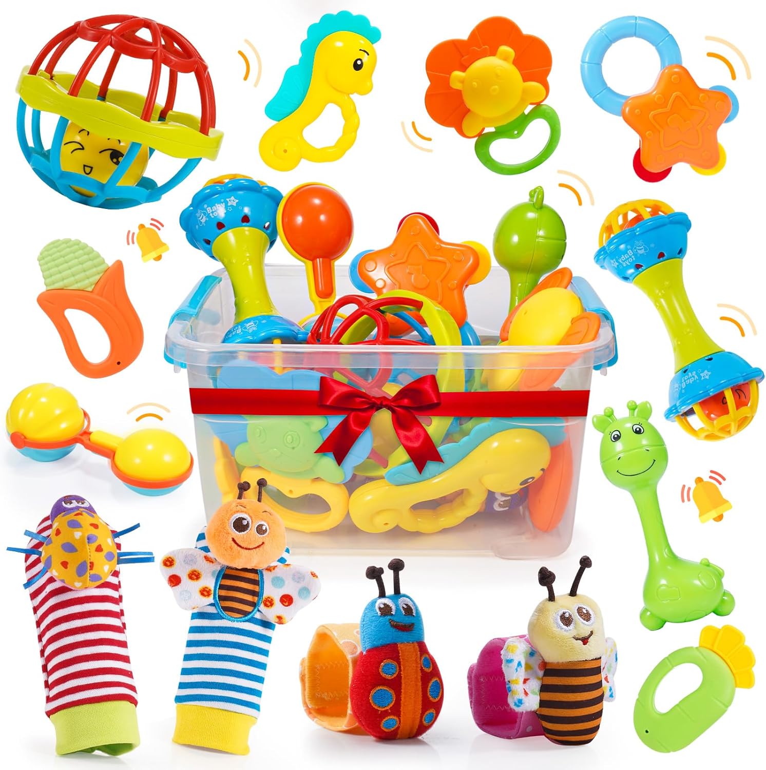 Wootoyz Baby Toys for 0 3 6 9 12 Months Babies,Infant Toys for 0-12 Months Newborn Toys Baby Rattle Sensory Toys for Babies 6-18 Months Wrist Socks with Box Set 0-6 Months Baby Gift Baby Rattle Socks