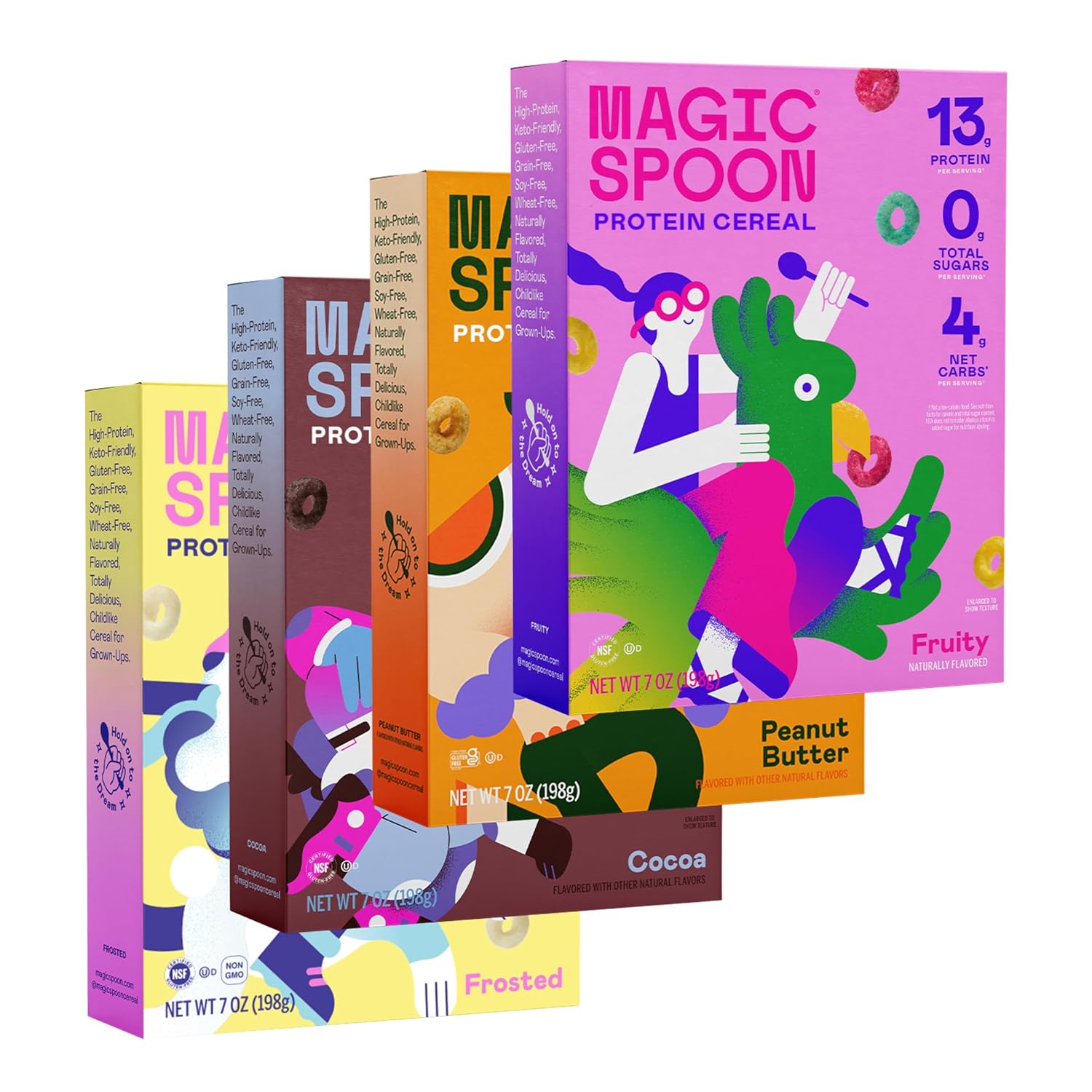 Magic Spoon Cereal, Variety 4-Pack of Cereal - Keto & Low Carb Lifestyles, Gluten & Grain Free, High Protein, 0g Sugar