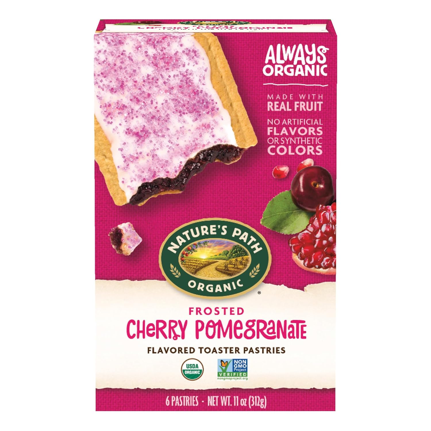 Nature's Path Organic Toaster Pastries, Frosted Cherry Pomegranate, 72 Count (Pack of 12, 11 Oz Boxes), Made From Real Cherries