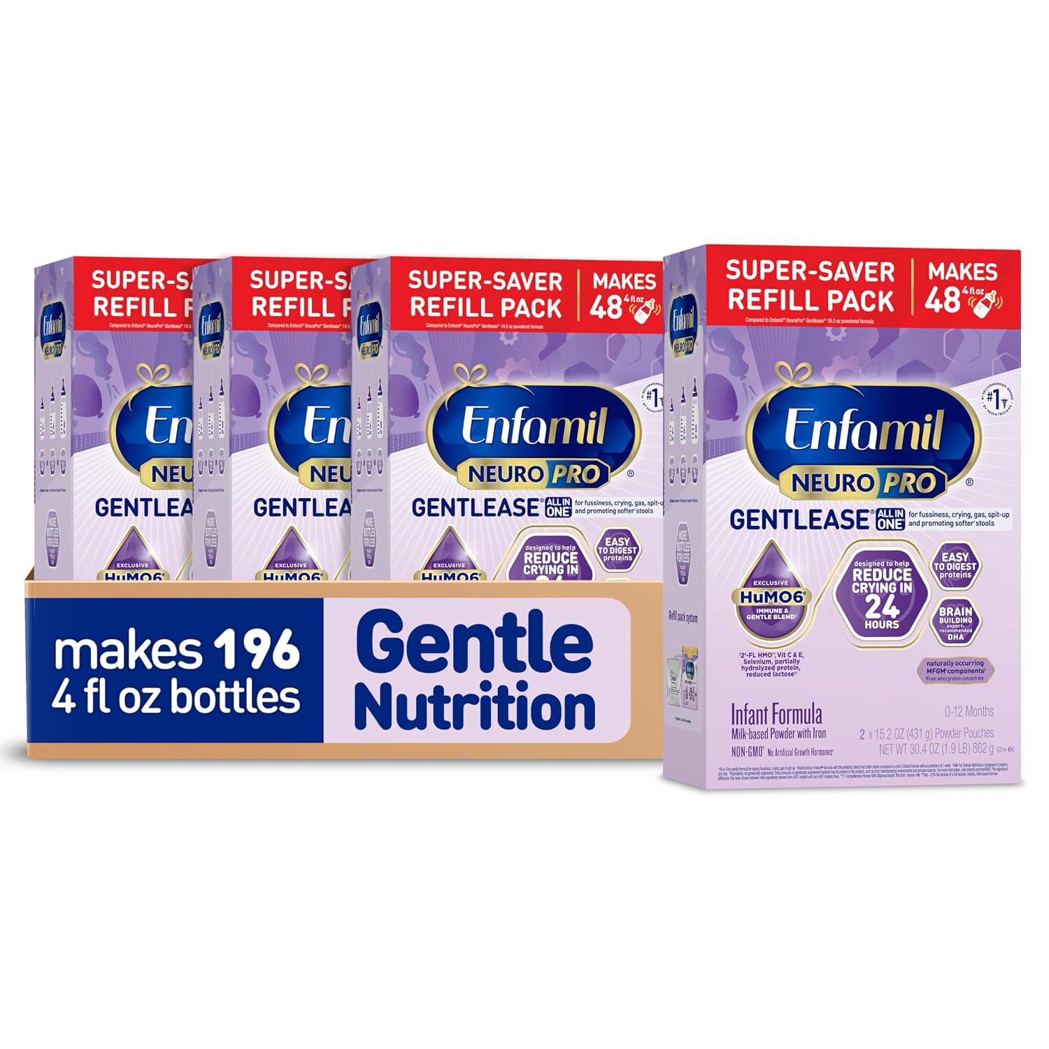 Enfamil NeuroPro Gentlease Baby Formula for Easing Fussiness, 30.4 Oz, 4 CT