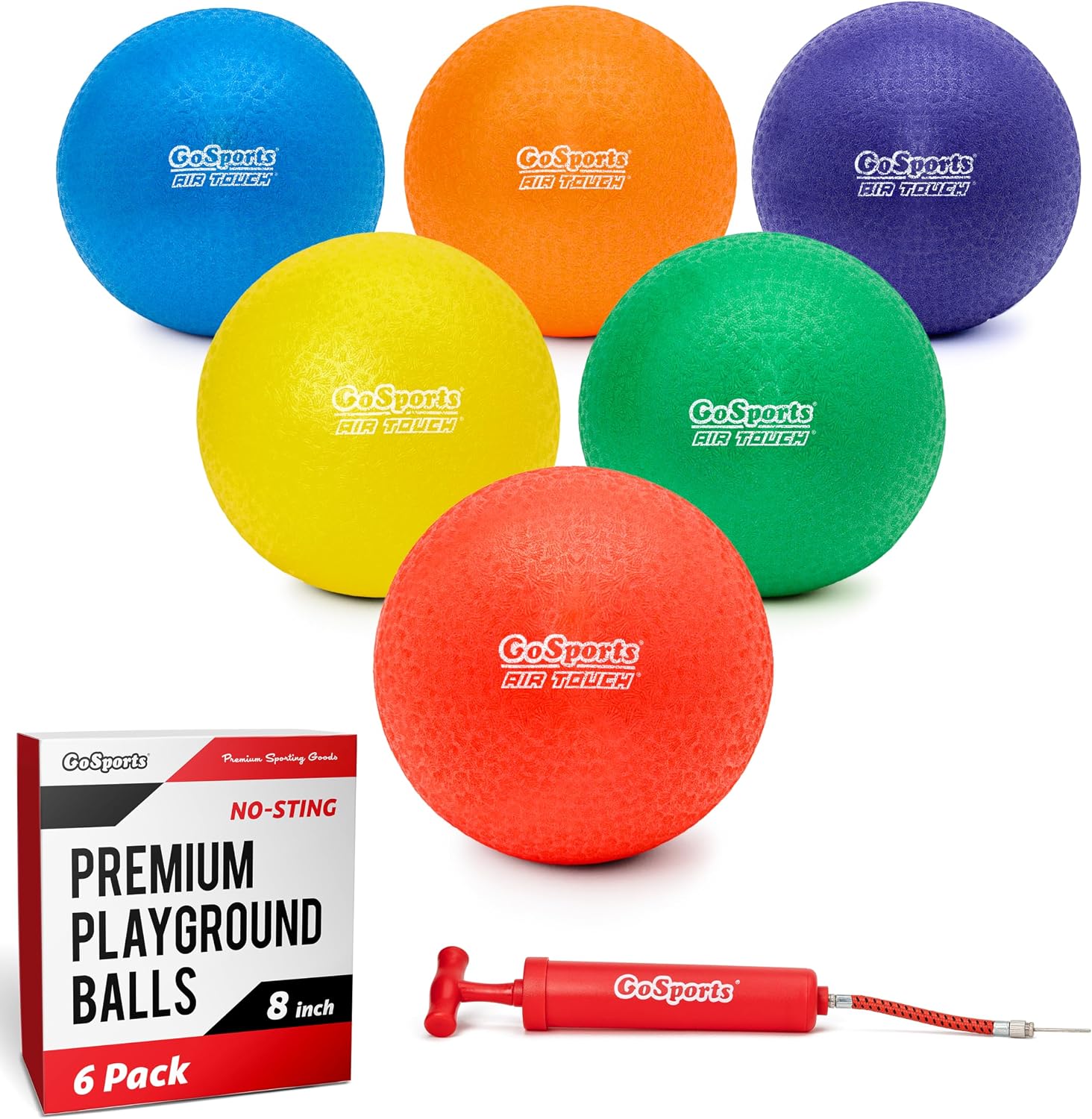 GoSports Playground Balls - Choose 8.5” or 10” Sizes - Heavy Duty Set of 6 with Carry Bag and Ball Pump