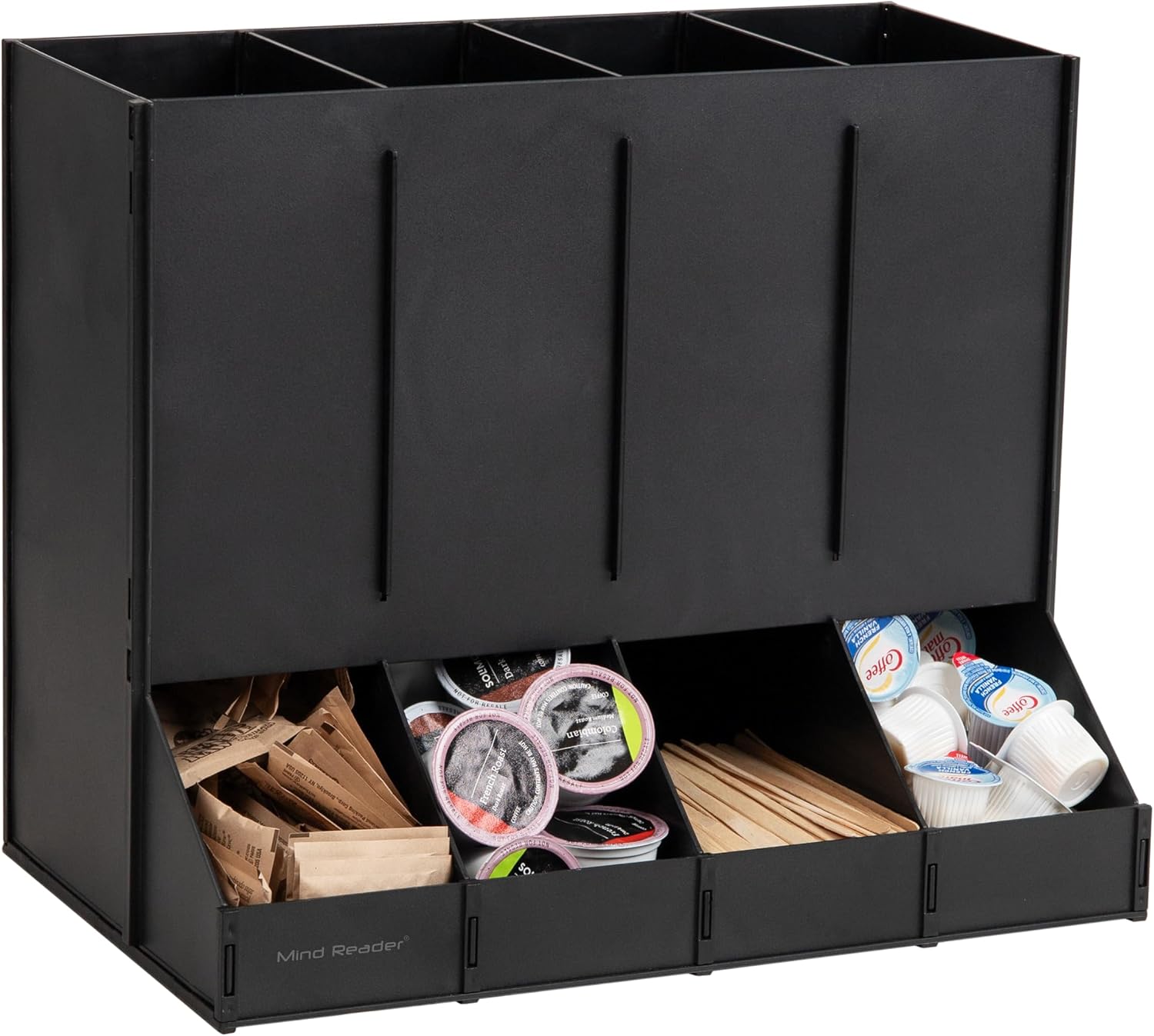 Mind Reader 4-Compartment Single Serve Coffee Pod Dispenser, 120 Pod Capacity, Breakroom, 14.5" L x 9" W x 12.25" H, Black