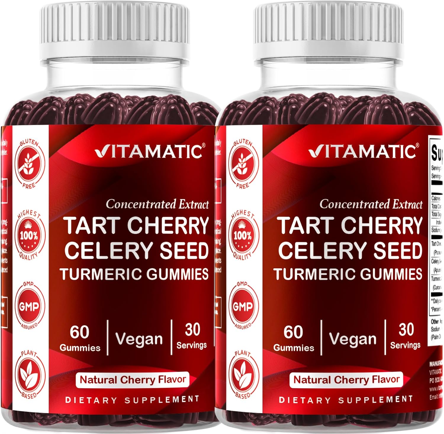 Vitamatic Tart Cherry with Celery Seed & Turmeric, 60 Gummies - 2 Pack