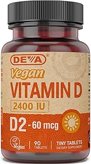 DEVA Vegan Vitamin D2 60 mcg 2400 IU, Ergocalciferol Supplement with No Animal Ingredients, 90 Tablets, 1-Pack