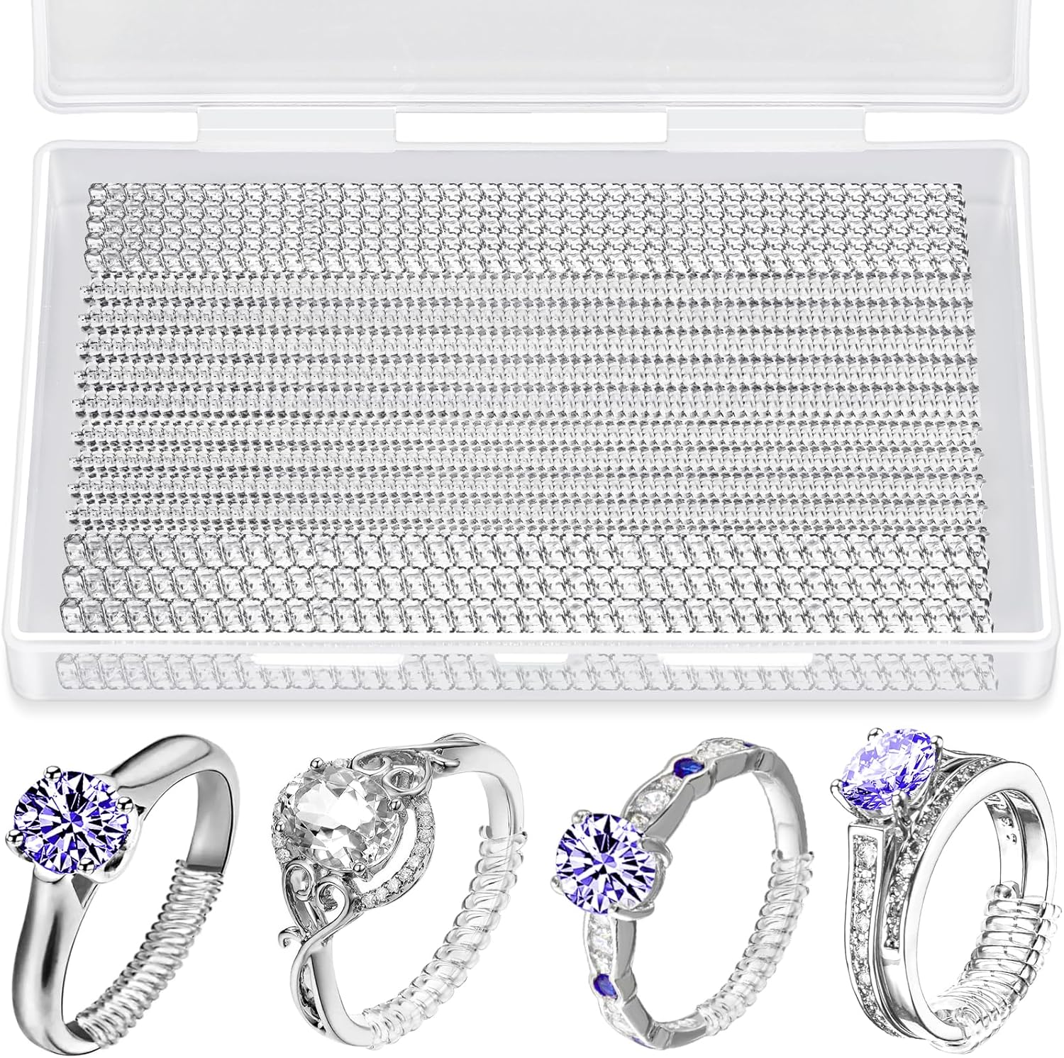22 Pack Ring Sizer Adjuster for Loose Rings, 4 Sizes Silicone Ring Guards Invisible Ring Adjuster Spiral Ring Spacers Fitter with Polishing Cloth, Transparent Ring Resizer Tightener for Women and Men