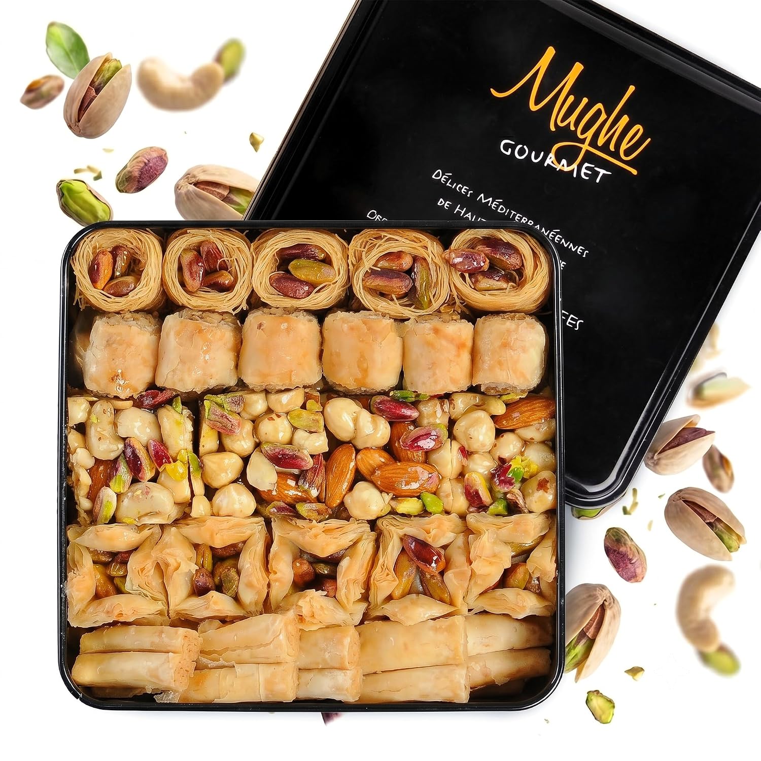 Mughe Gourmet Luxury Pistachio Baklava Metal Gift Box, 750g (1.65lb)