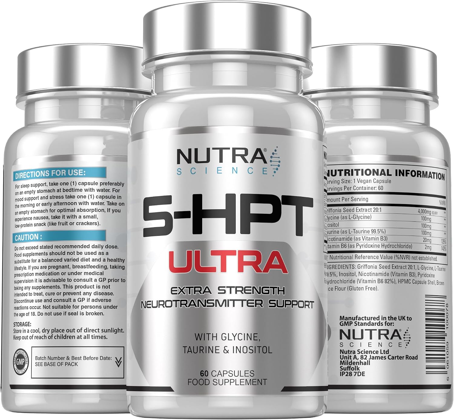 5HPT Ultra 4,000MG - Extra Strength Griffonia Seed Extract Neurotransmitter Support with Nicotinamide, Glycine, Inositol, Vitamin B6, 60 Vegan Capsules