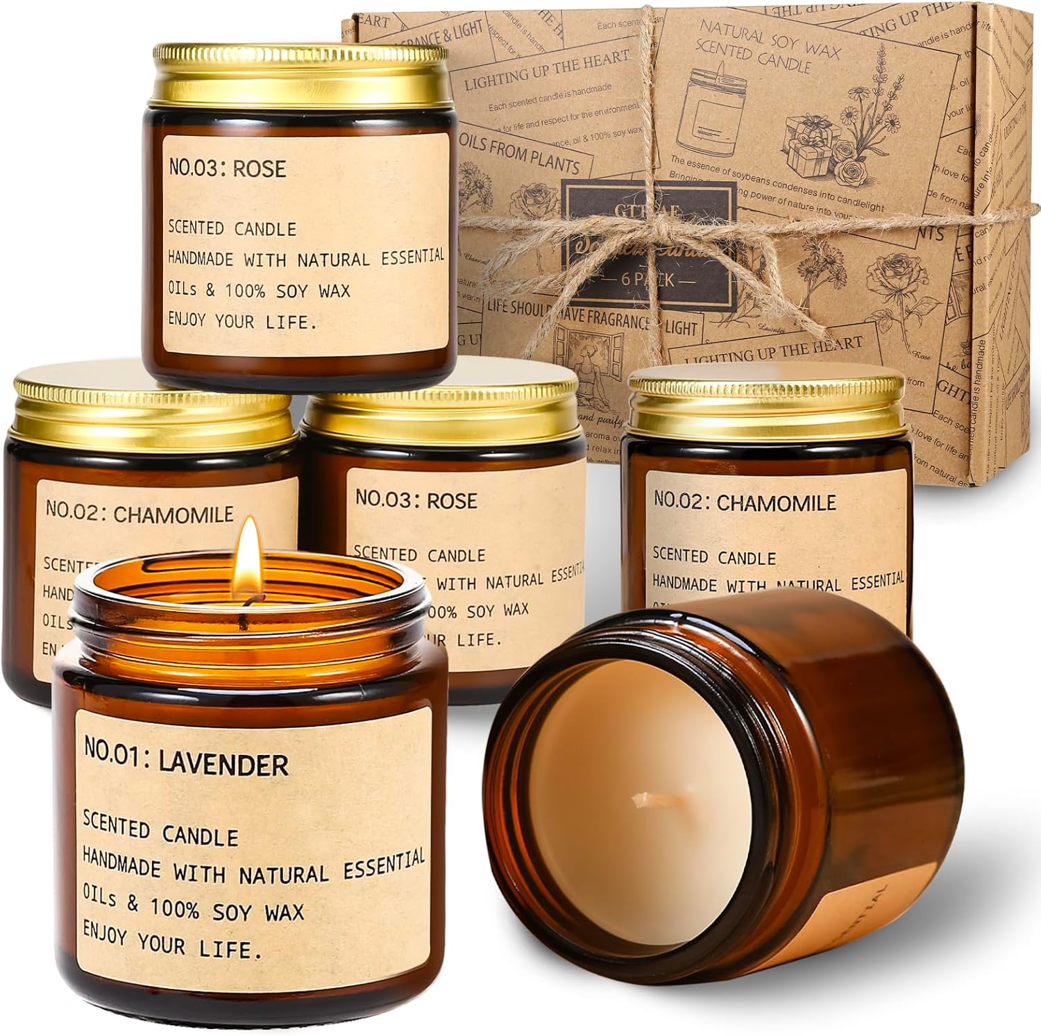 Candles for Home Scented, 150 Hours of Burning Time Aromatherapy Candle, 6 Pack Natural Soy Candle Set, Scented Candles Very Suitable for Giving Gift, Birthday Gifts for Women, Teacher Gifts