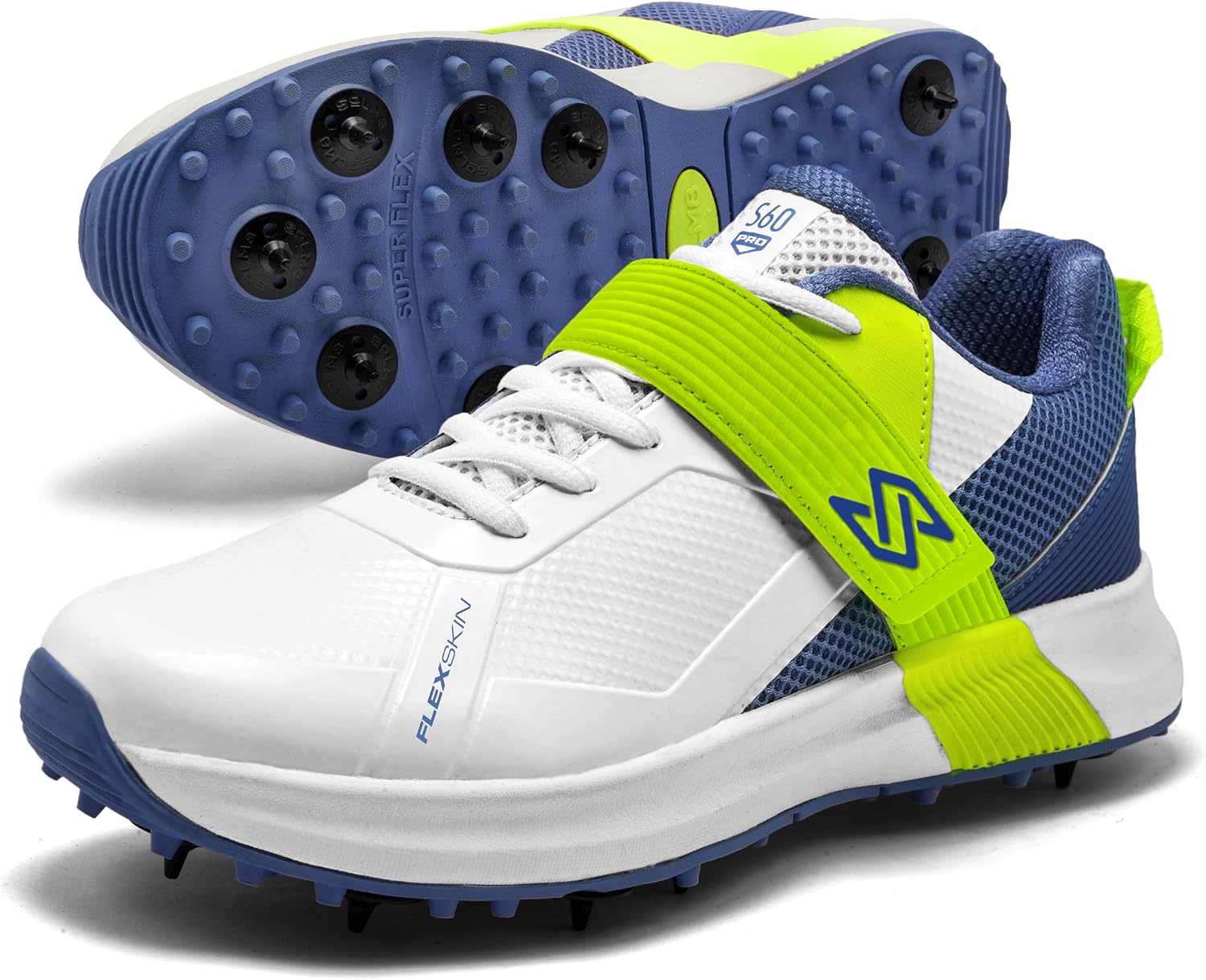 SOLM8 S60Pro Cricket Spike Shoes - Metal Replaceable Spikes, Secure Strap & Easy-Clean FlexSkin for Professional Players