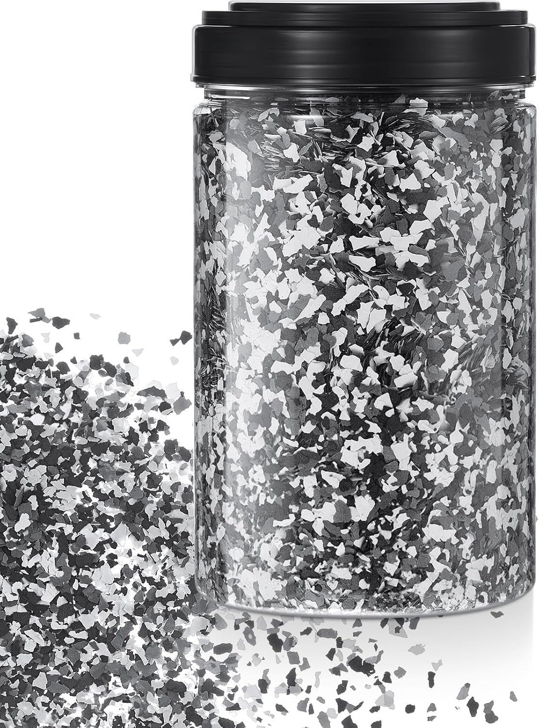 Timtin 3.08 lb /1400 g Blend Decorative Color Chips Paint Floor Flakes Concrete Floor Coatings with Clear Plastic Jar for Garage Floor Paint Interior Exterior Walls Floors (Black, White, Gray)