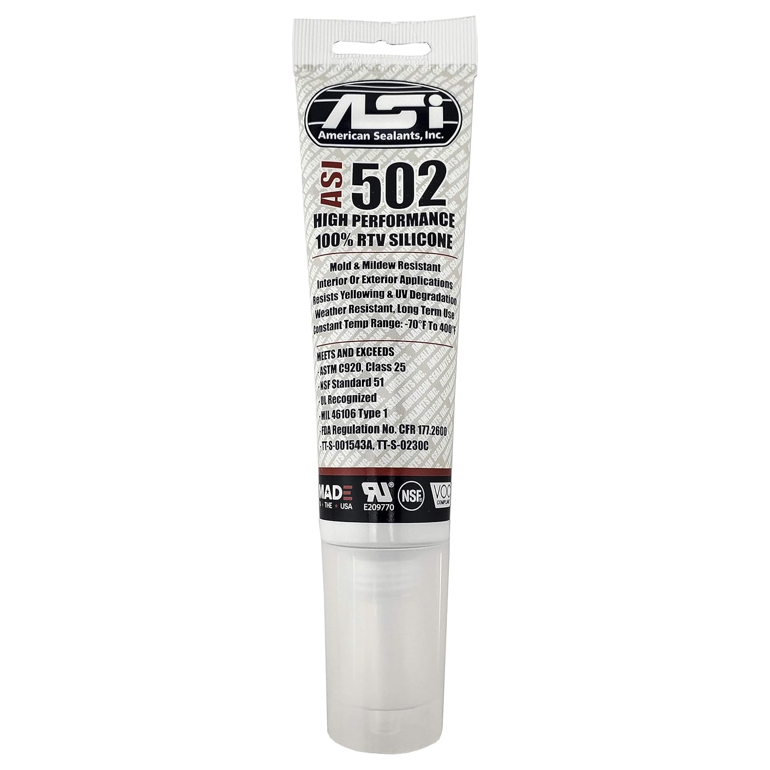 Silicone Sealant 100% RTV - 2.8 oz Squeeze Tube -Clear-