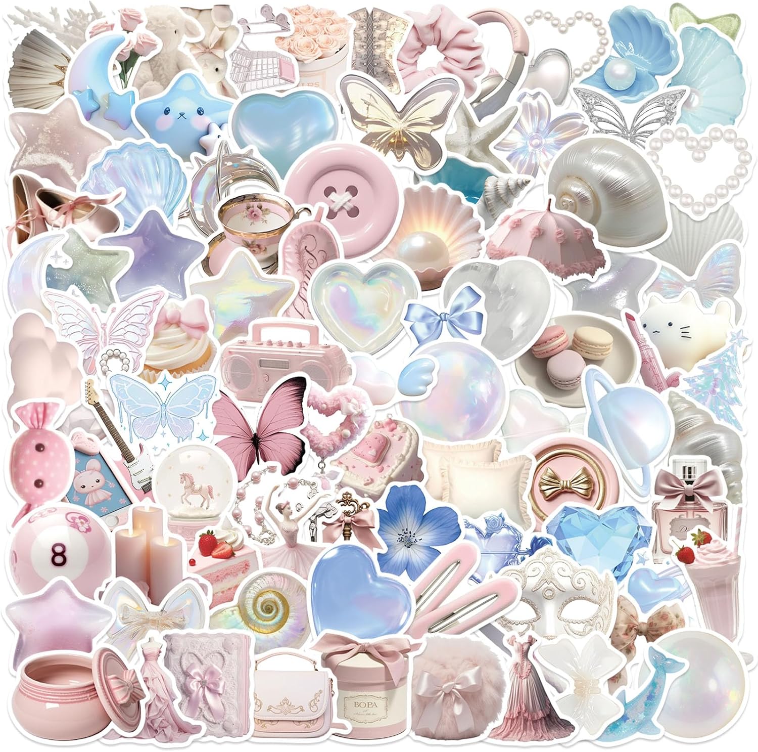 100Pcs Water Bottle Stickers Aesthetic, Cute Aesthetic Stickers for Kids Adults, Waterproof Sticker for Water Bottles Scrapbook Journal Laptop Guitar Skateboard(White100)