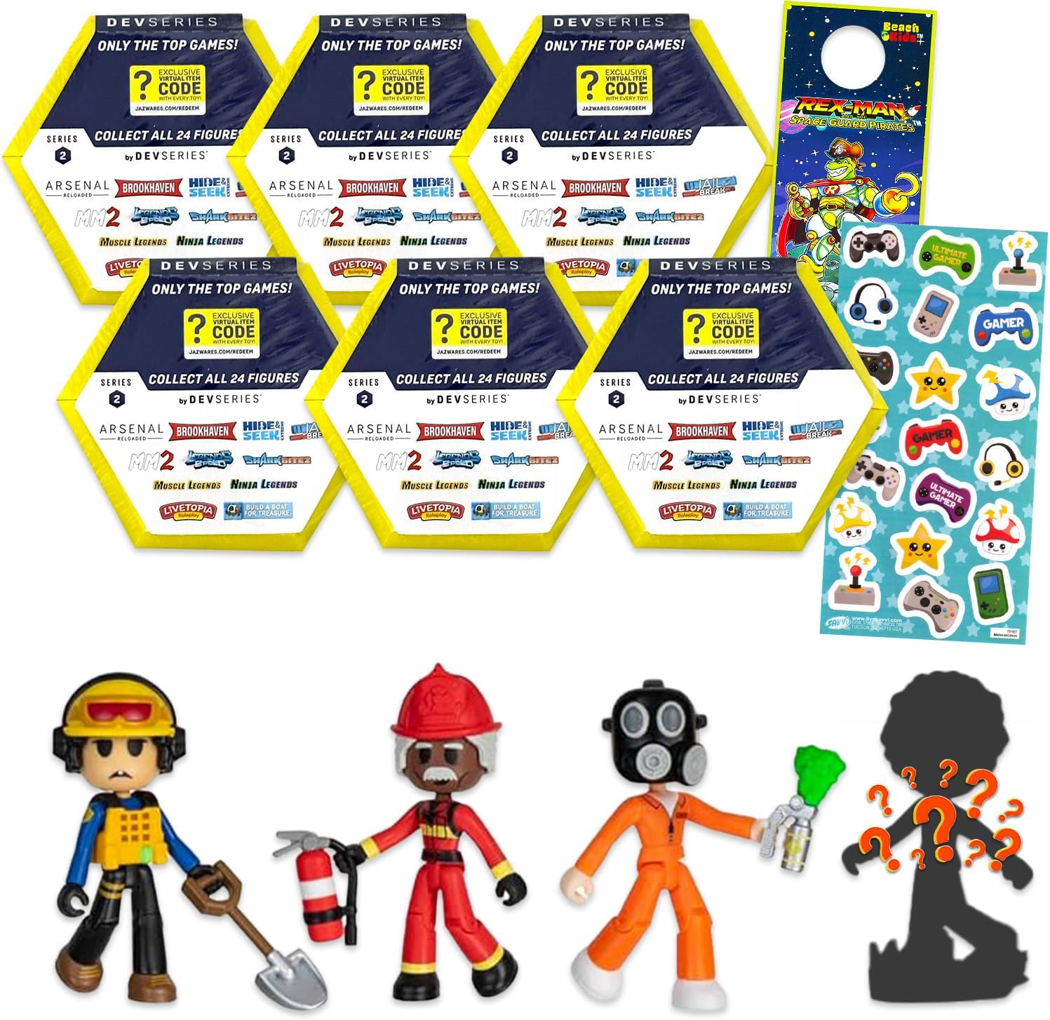 DevSeries Mystery Figures 6 Pack Set for Kids - Bundle with Series 2 Mini Figurines, DLC, Plus Stickers, More | DevSeries Mystery Mini Figures for Boys, Girls