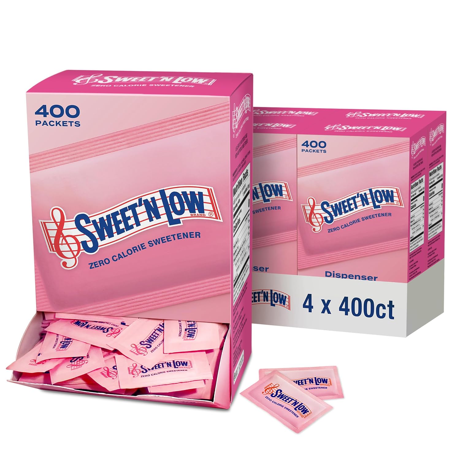 Sweet’N Low Zero-Calorie Sweetener | Contains Saccharin, Sugar Substitute, Vegan, Gluten-Free | Great for Cooking, Baking, Coffee, Tea, Hot/Cold Beverages | 400 Packets (4 Pack)