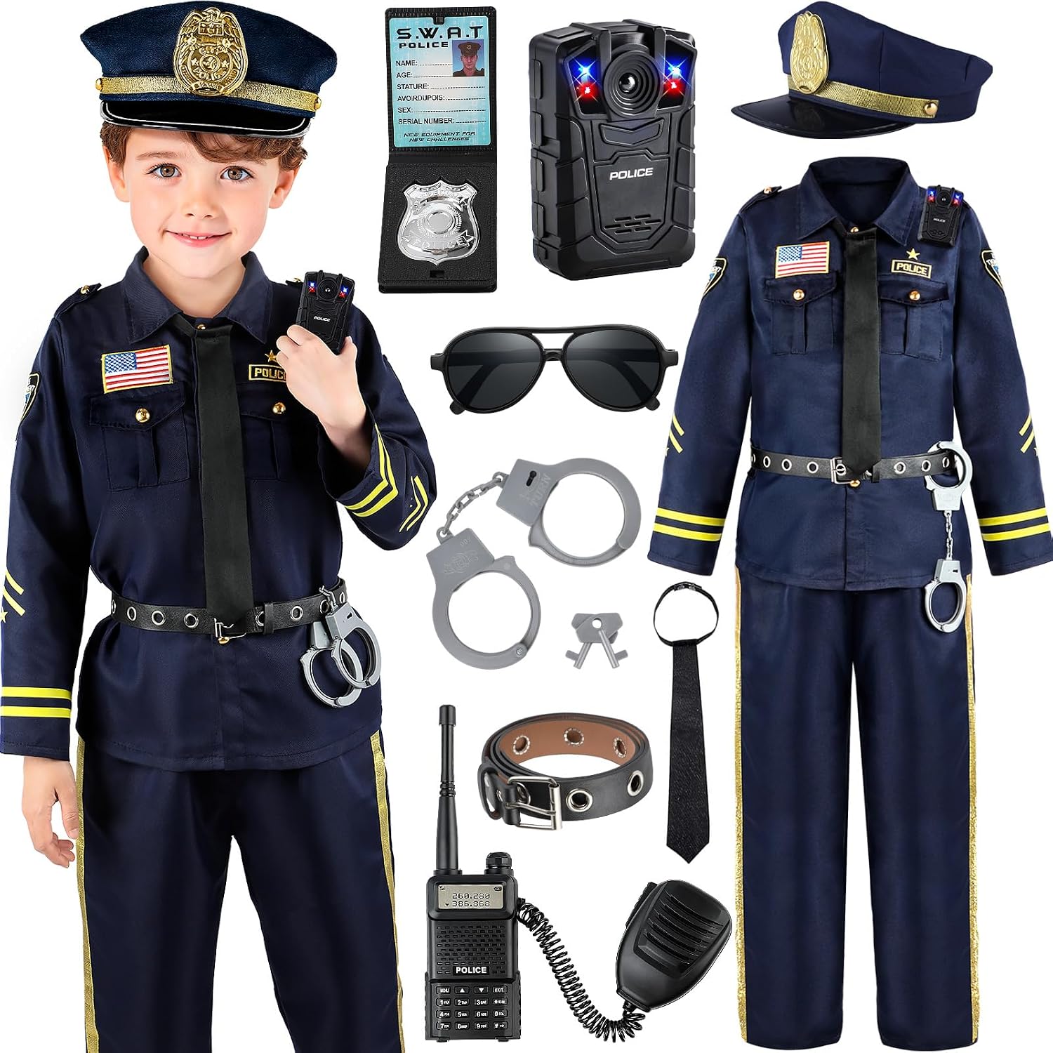 Joycover Halloween Police Costume for Kids Boys, Officer Cop Outfit Set