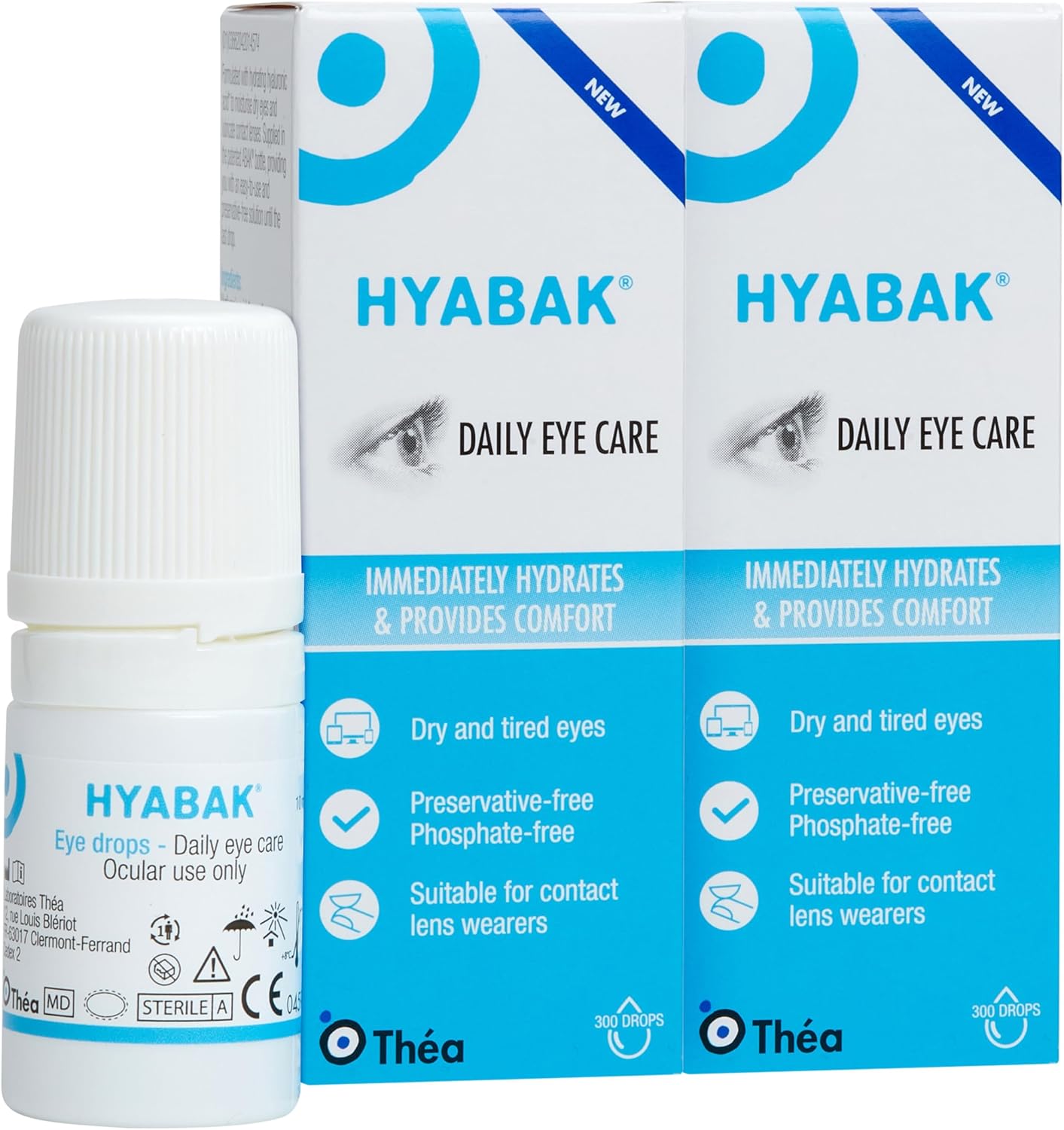 Hyabak Preservative-Free Eye Drops, Dry Eye Relief, Hyaluronic Acid, 2 Pack