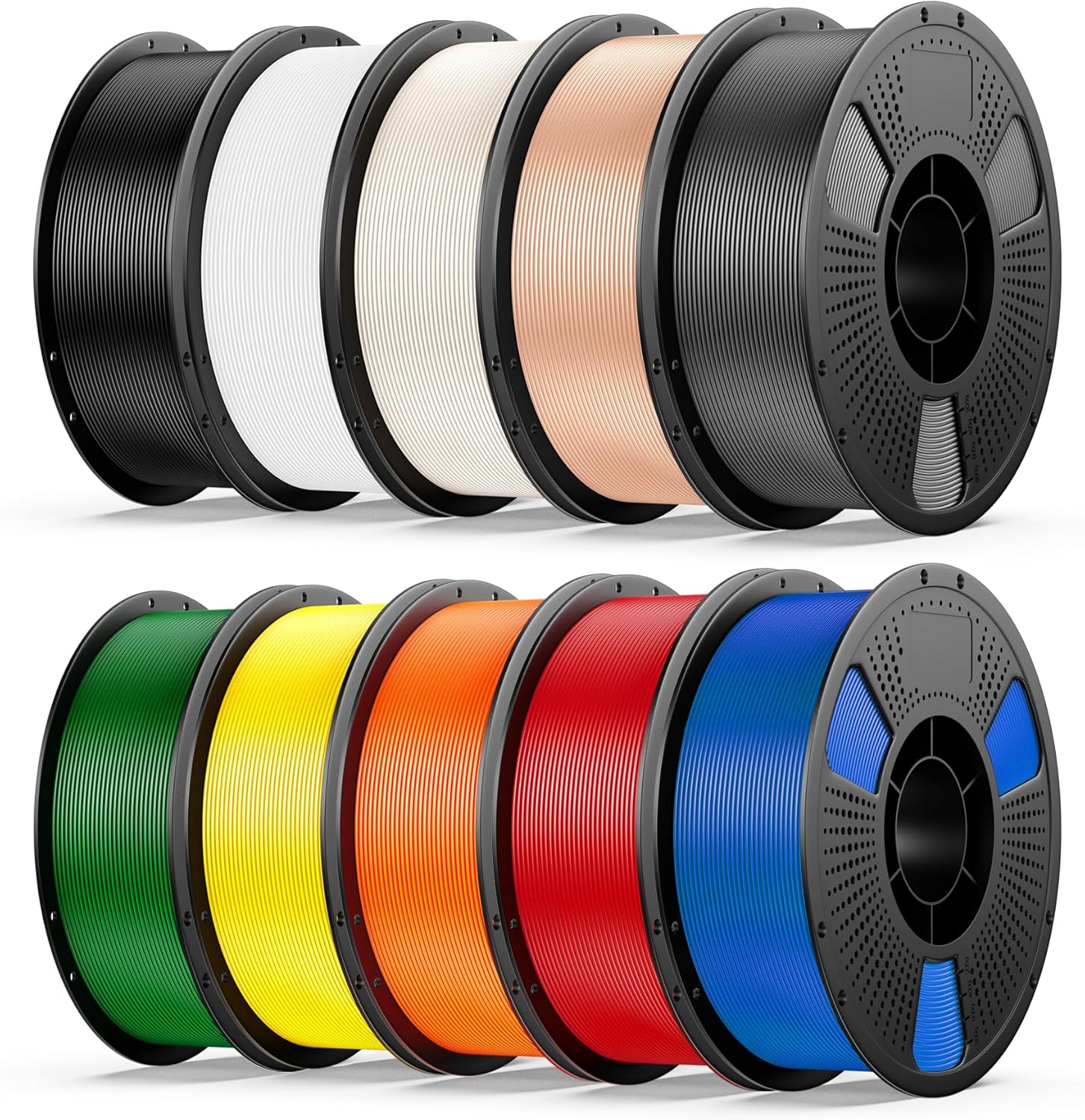 10kg Elite PLA+ 3D Printer Filament Bundle Multicolor, PLA Plus Filament 1.75mm, 1kg per Spool, 10 Pack (Black+Jade White+Cream White+Grey+Cobalt Blue+Green+Orange+Red+Yellow+Beige)