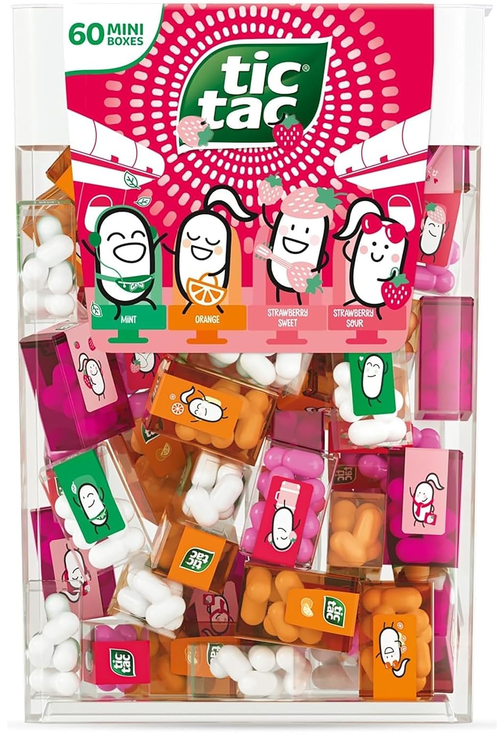 Tic Tacs Travels Mini Packs Individual Flavor Packets Large Spender Boxes with Mini Tic Tacs Packs (60 Mini Packs - Strawberry Sweet Strawberry Sour Mint Orange)