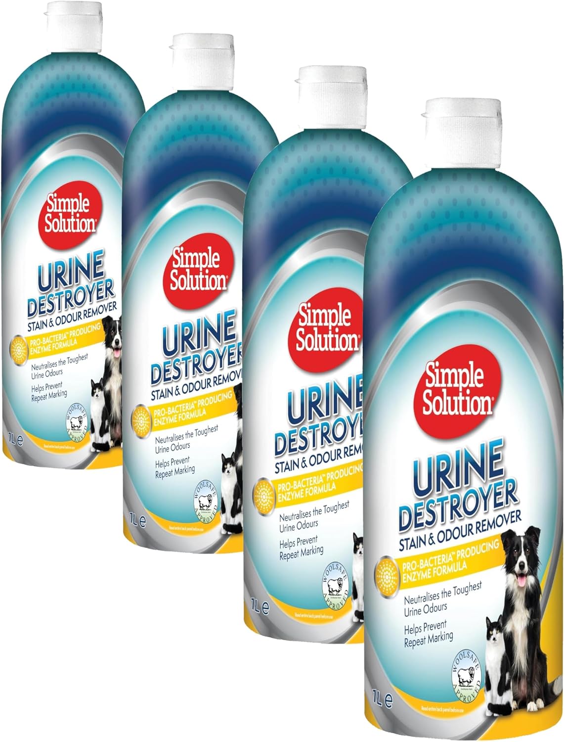 Simple Solution Urine Destroyer Enzymatic Cleaner, Pet Stain and Odour Remover with Pro-bacteria Cleaning Power - 1 Ltrs (Pack of 4)