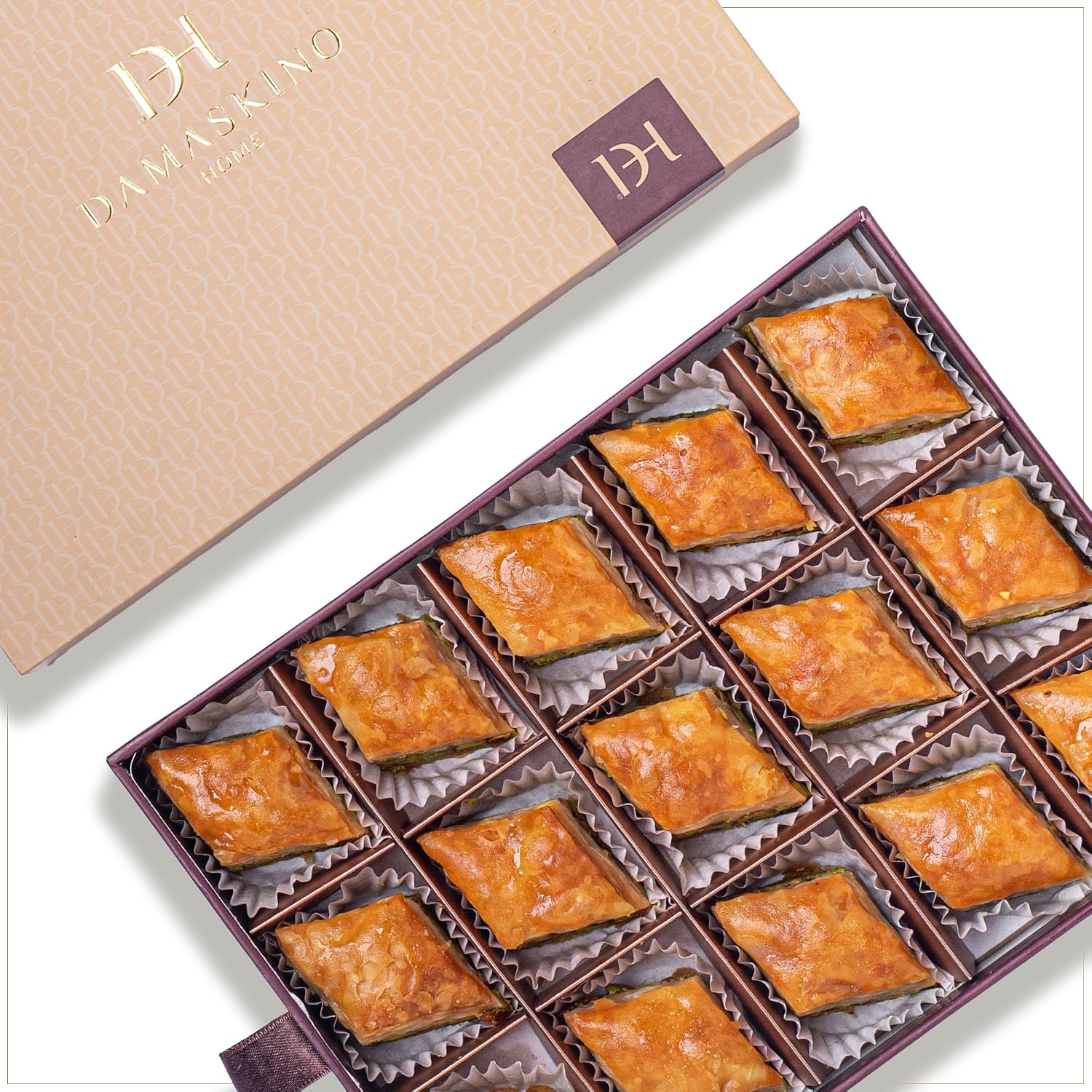 Damaskino Home Greek Baklava Gift Box 10.5oz – 15 Pieces of Pistachio Baklava Pastries – Traditional Arabic Dessert with Turkish Pistachios – Authentic Middle Eastern Sweets Food Gifts – Dulces Arabes