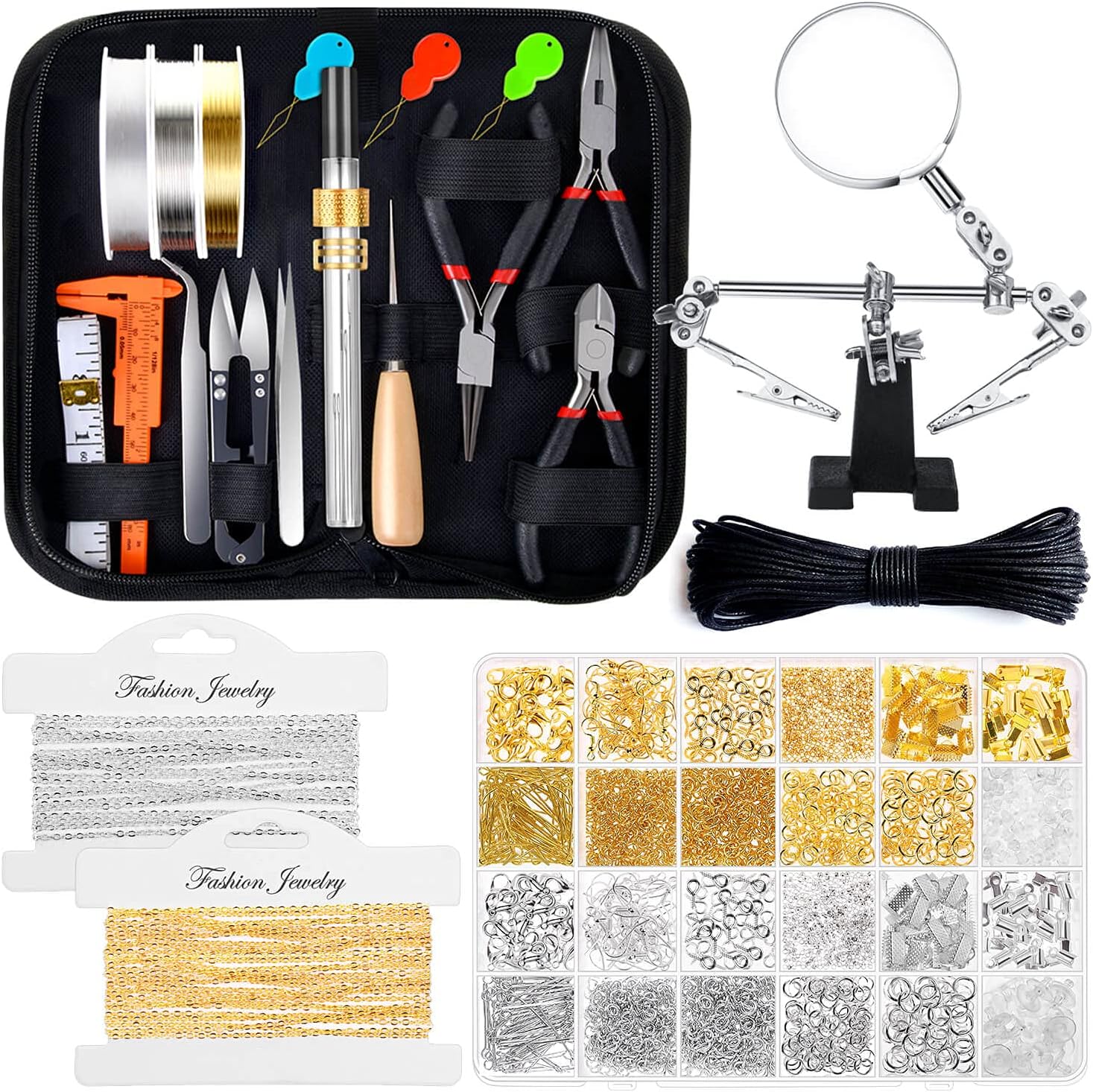 Jewelry Making Kits for Adults, Shynek Jewelry Making Supplies Kit with Tools, Earring Charms, Jewelry Wires, Jewelry Findings and Helping Hands for Jewelry Making and Repair,Black