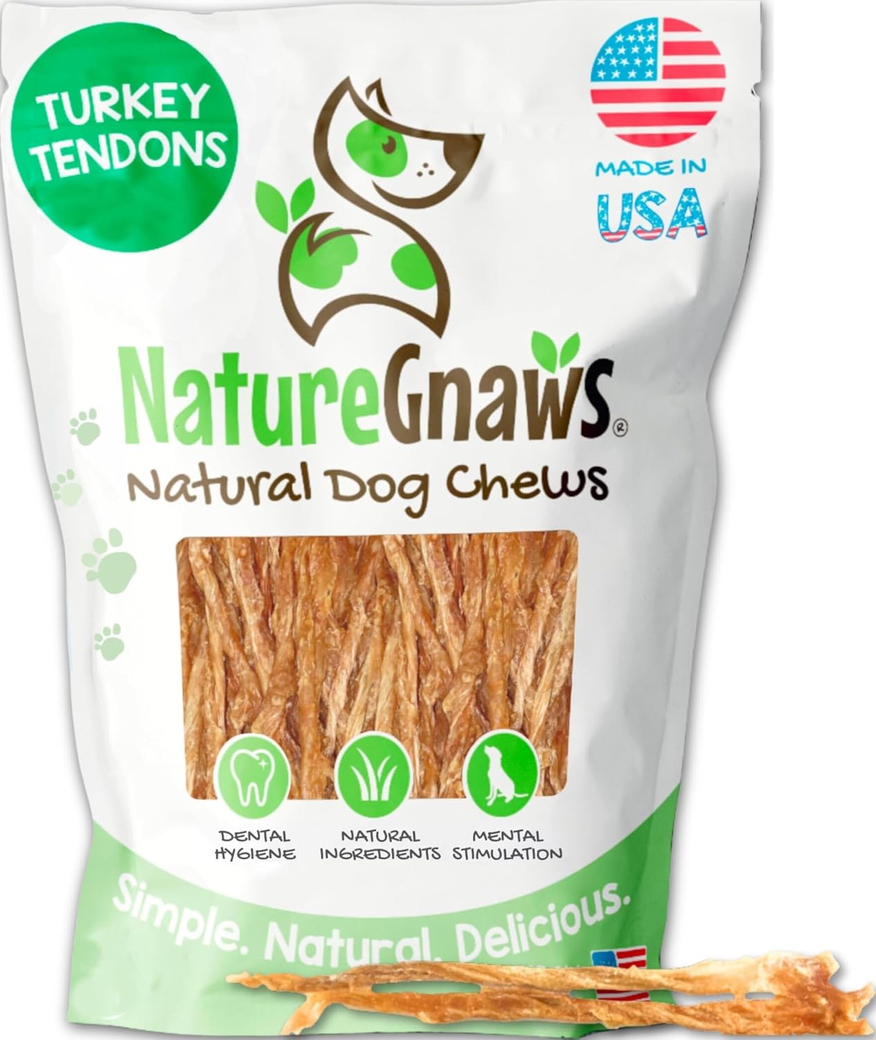 Nature Gnaws USA Turkey Tendons Dog Treats, 8 oz