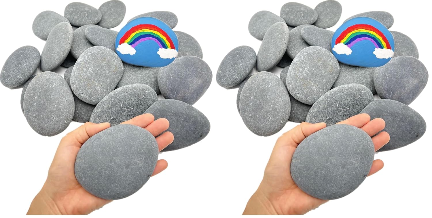 Lifetop 20PCS DIY Rocks 3"-4" Flat & Smooth for Painting, Arts, Crafts, Decoration - Large Kindness Rocks Hand Picked (Pack of 2)