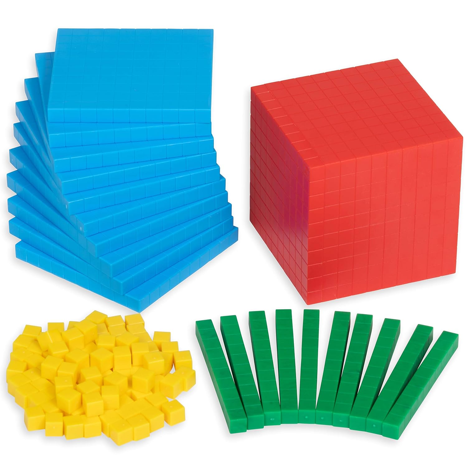 edxeducation Four Colour Plastic Base Ten Set | 121 Pieces | Hands-on Maths Manipulative for Kids | Teach Number Concepts, Place Value and Measurement
