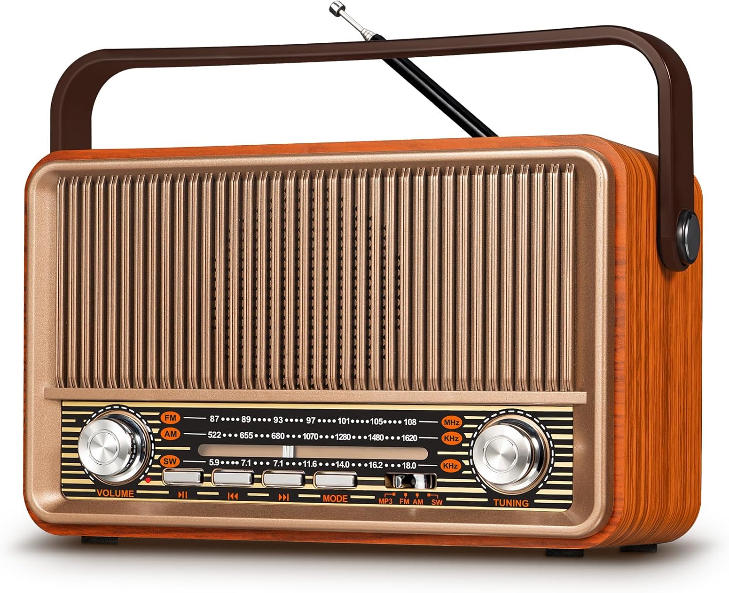 PRUNUS J-120 Retro Radio, AM/SW/FM Small Portable Radio, 1800mAh Rechargeable Radio Portable with 7W Bluetooth Speaker Loud, Vintage Radio Supports USB/TF/TWS/BT5.0 Function