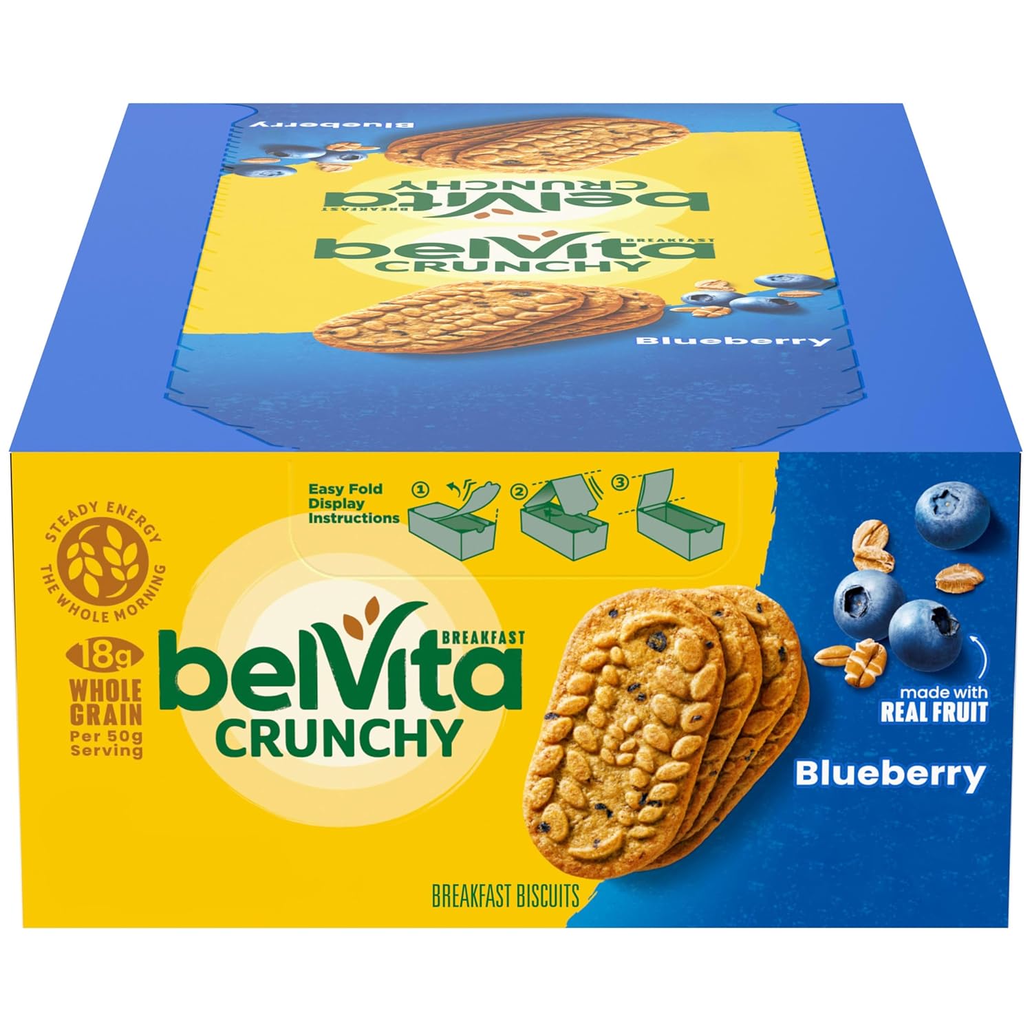 belVita Breakfast Bars Biscuits, Blueberry, 8 Packs (4 Biscuits Per Pack) | Made with Real Fruit, No High Fructose Corn Syrup, Artificial Flavors, Colors or Sweeteners