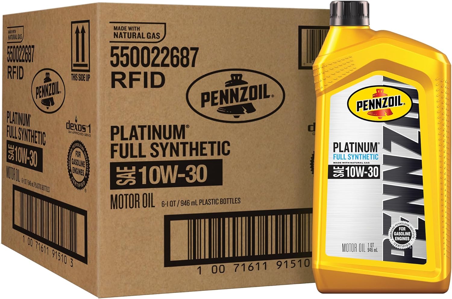 Pennzoil Platinum Full Synthetic 10W-30 Motor Oil, 1 Quart (6 Pack)