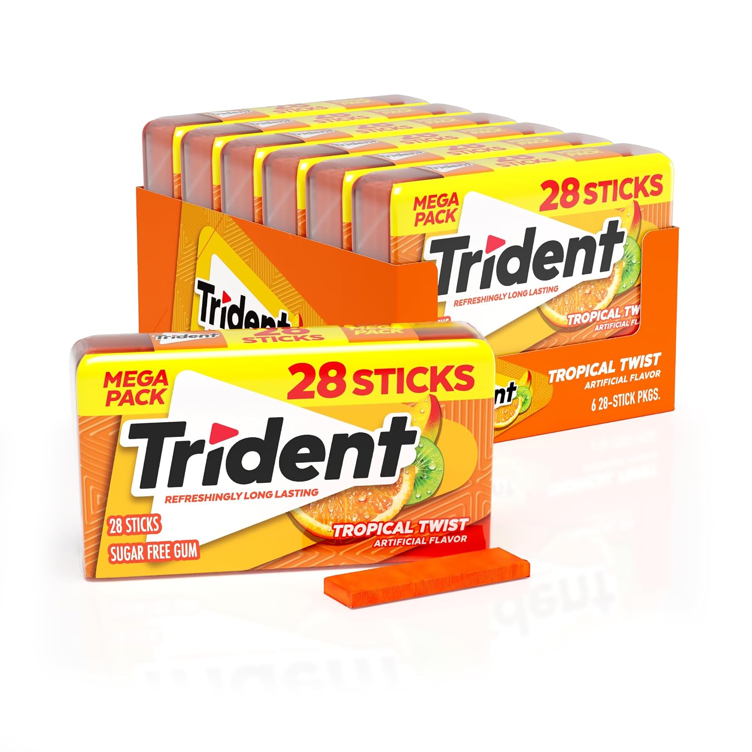 Trident Tropical Twist Sugar-Free Gum, 6 Packs of 28 Pieces (168 Total)